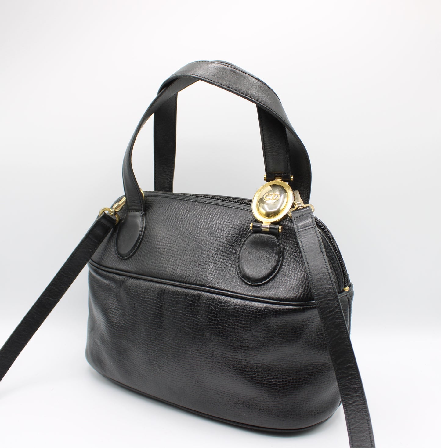 Christian Dior Black Leather Petite Two-Way Boston Bag