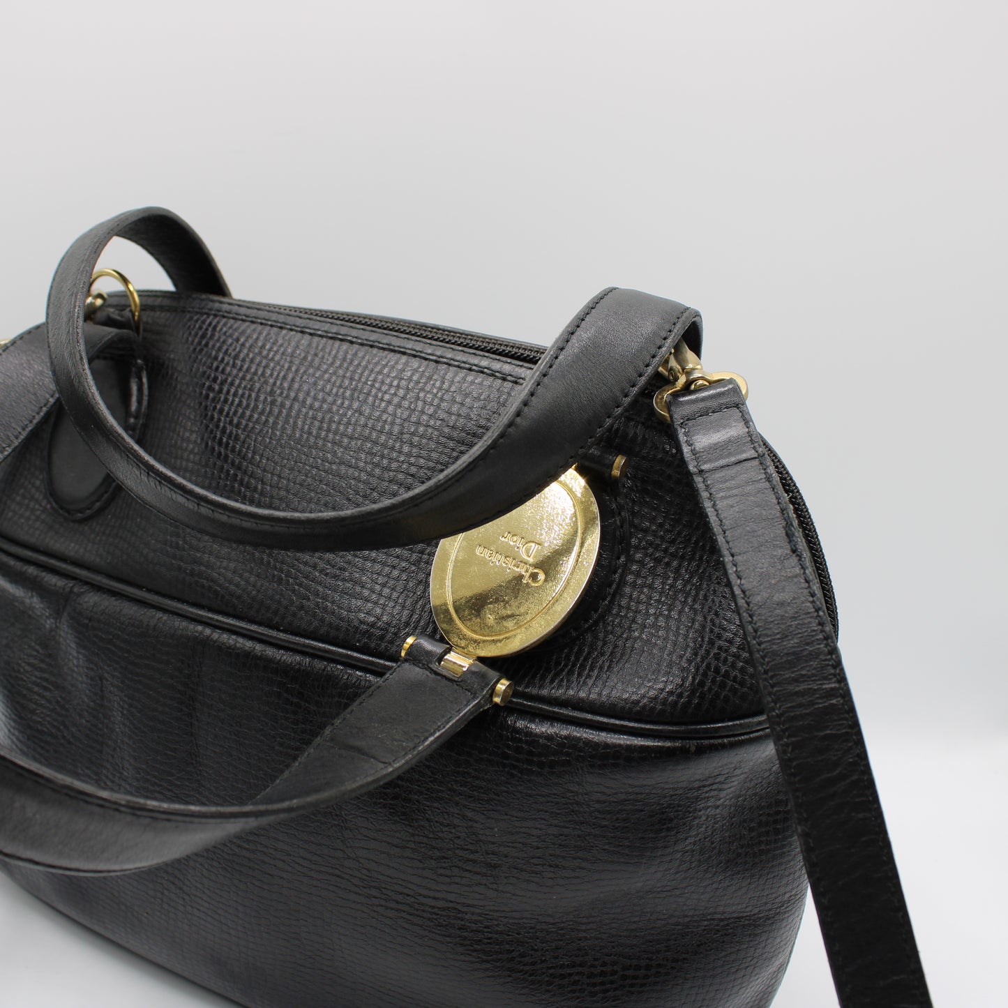 Christian Dior Black Leather Petite Two-Way Boston Bag