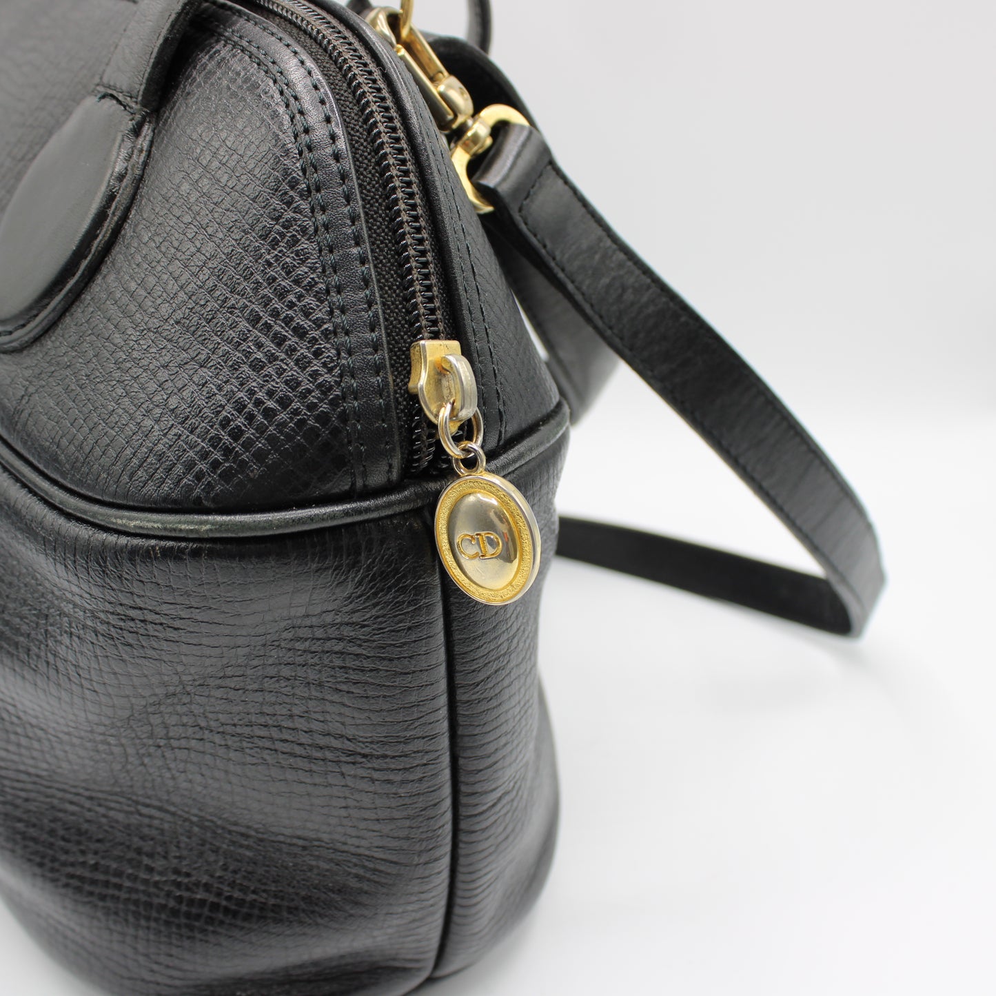 Christian Dior Black Leather Petite Two-Way Boston Bag