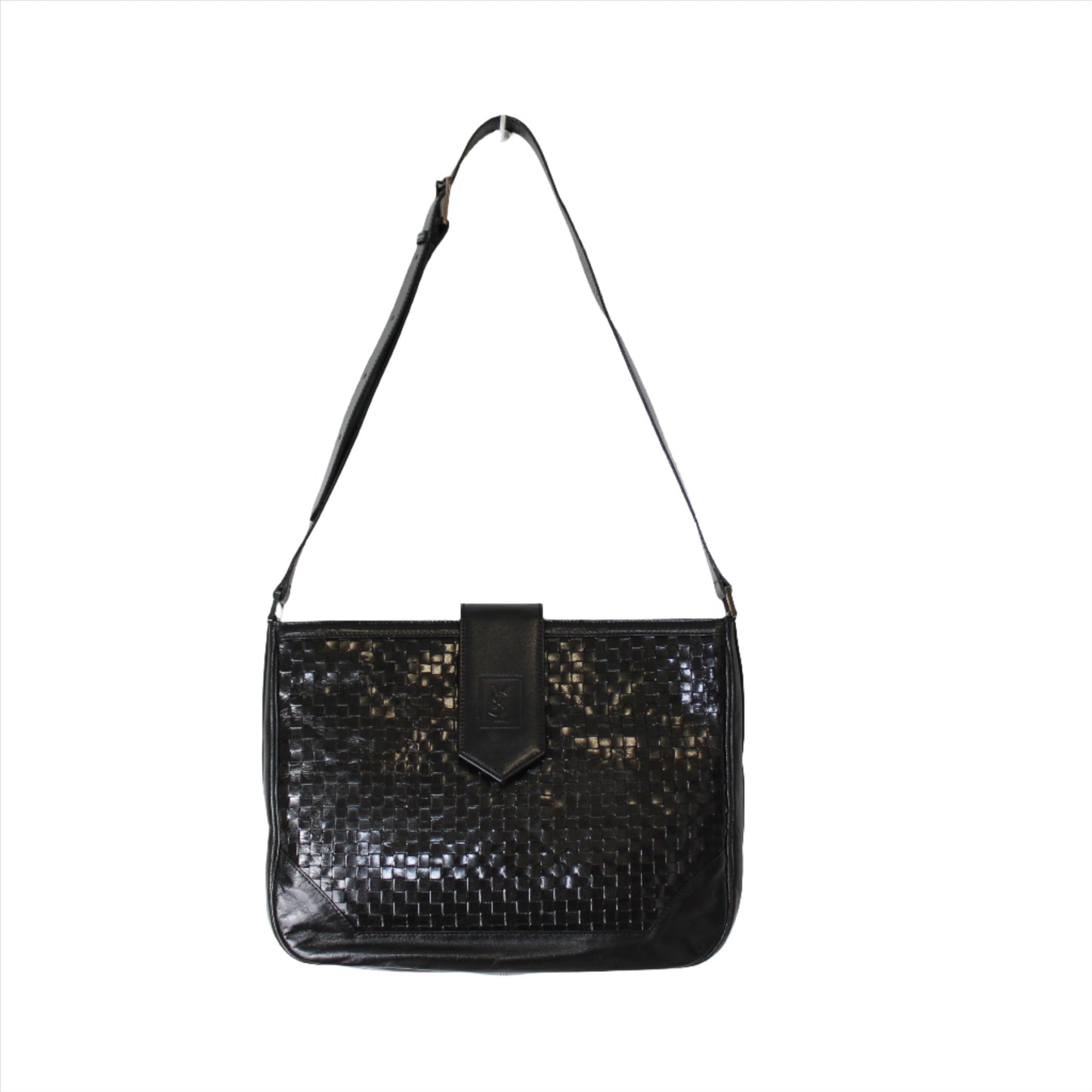 Yves Saint Laurent Black Woven Leather Crossbody Bag