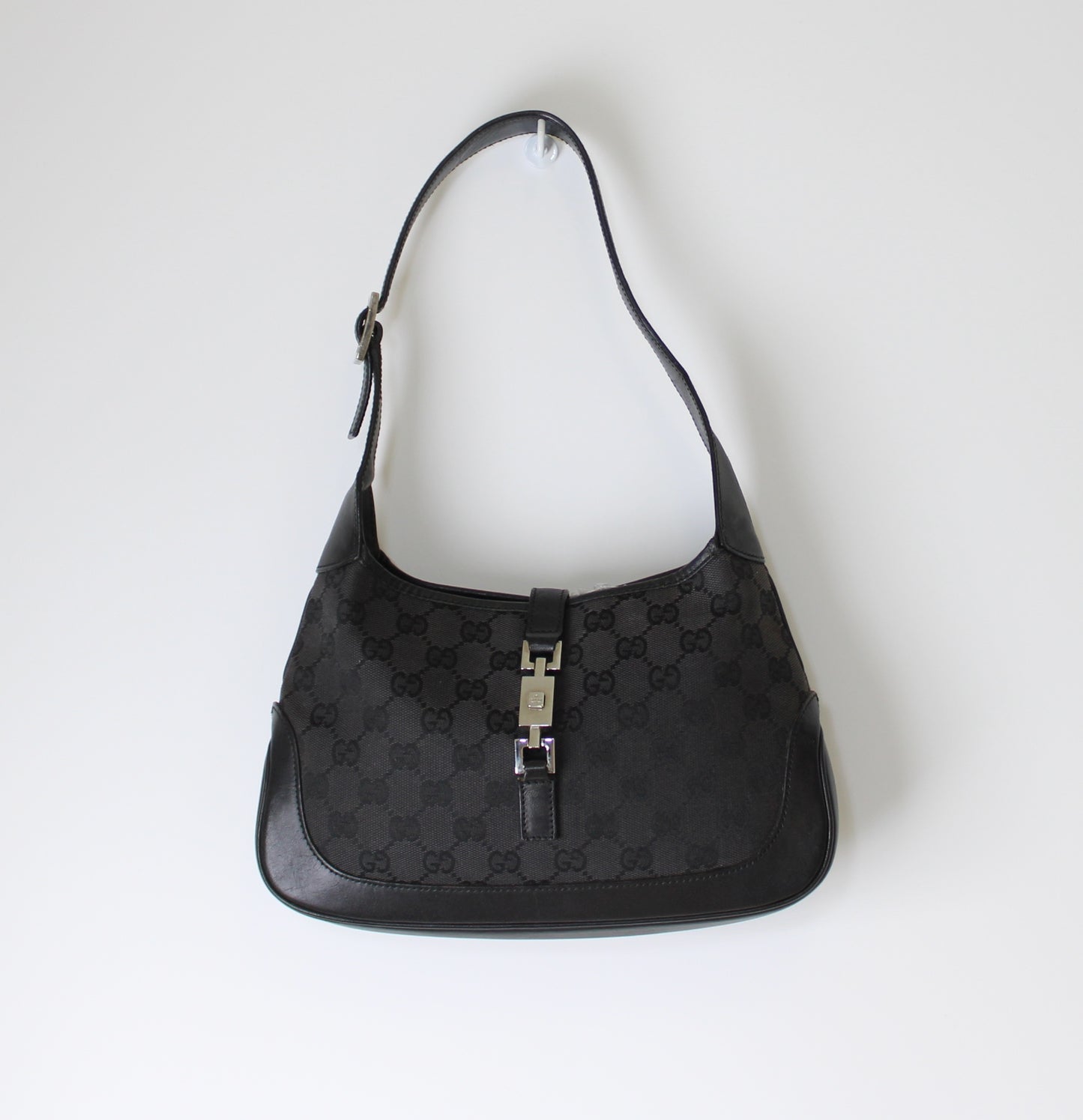 Gucci Black GG Canvas and Leather Small Jackie Hobo Bag