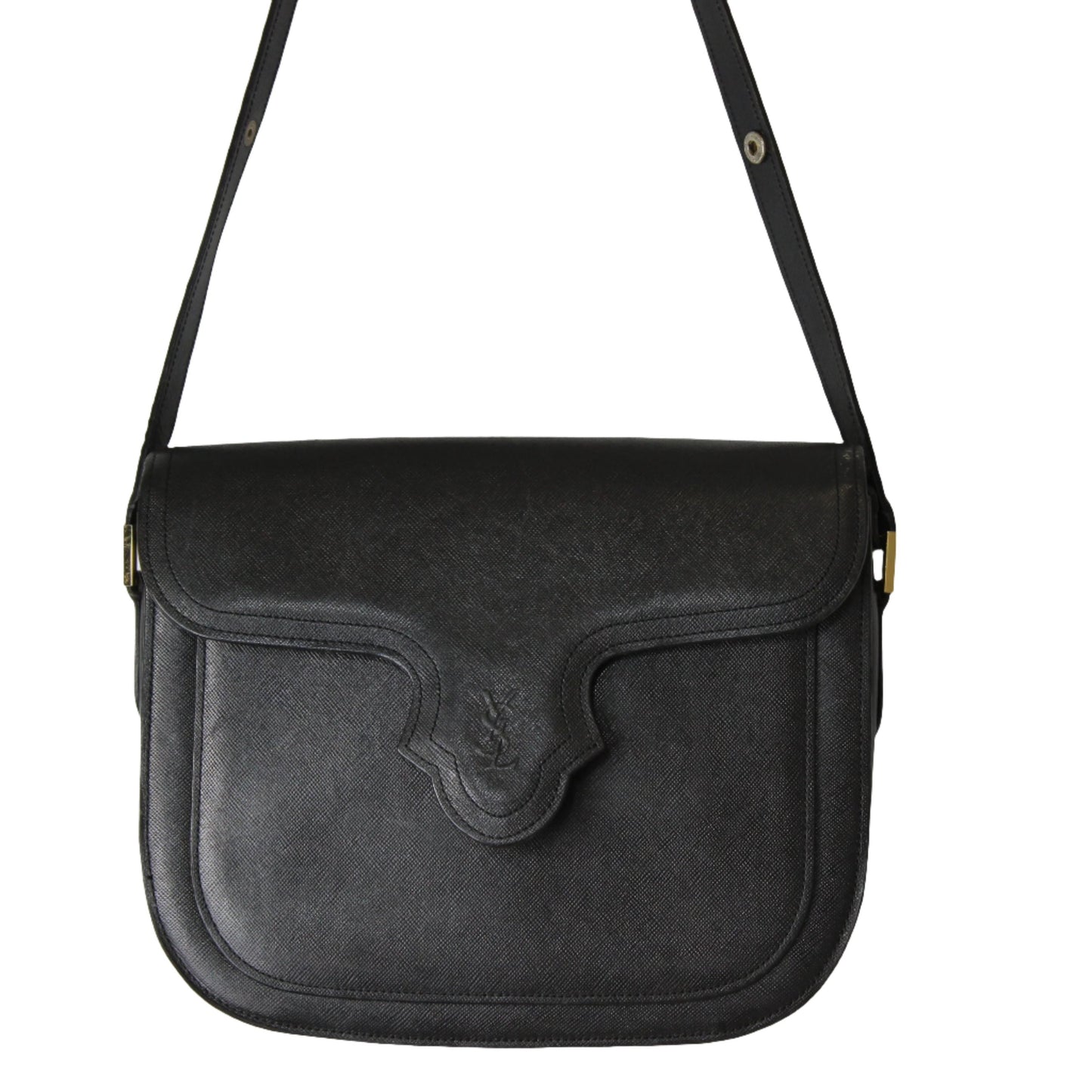 Yves Saint Laurent Black Leather Logo-Embossed Crossbody Bag