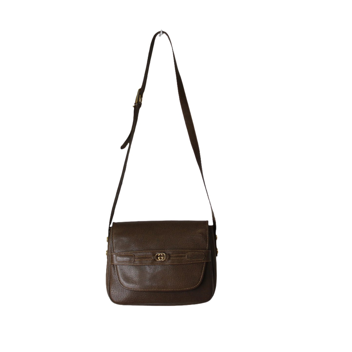 Gucci Brown Leather Shoulder Bag with Metal Logo on Flap