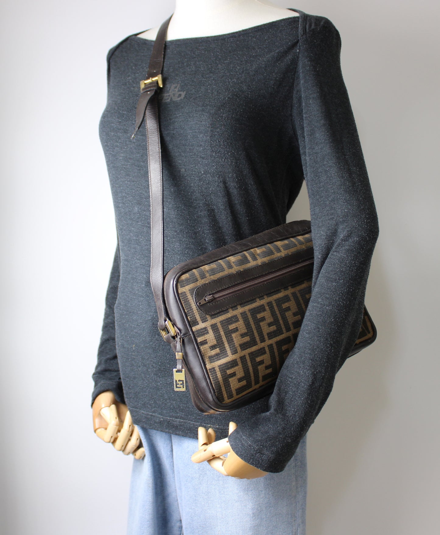 Fendi Brown Zucca Canvas Medium Size Crossbody Bag