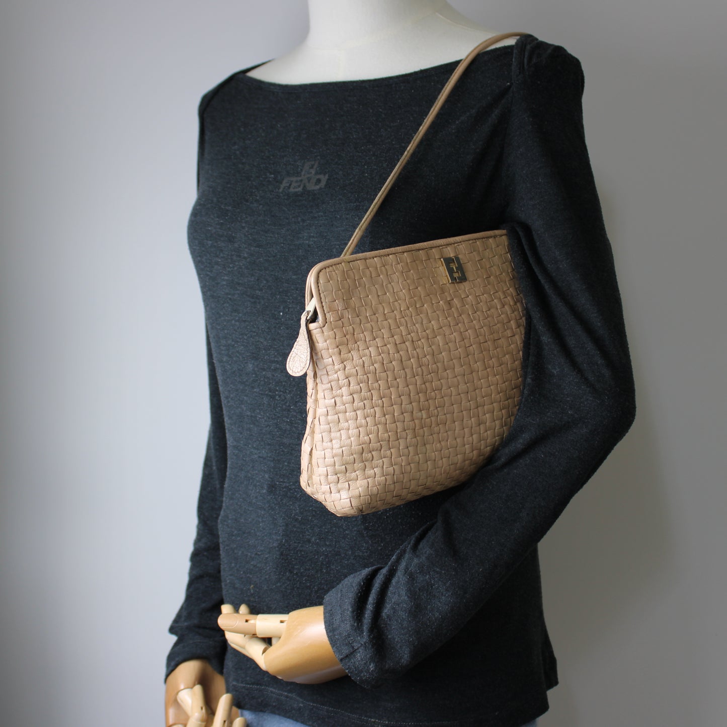 Fendi Beige Woven FF Leather Crossbody 1974 Bag