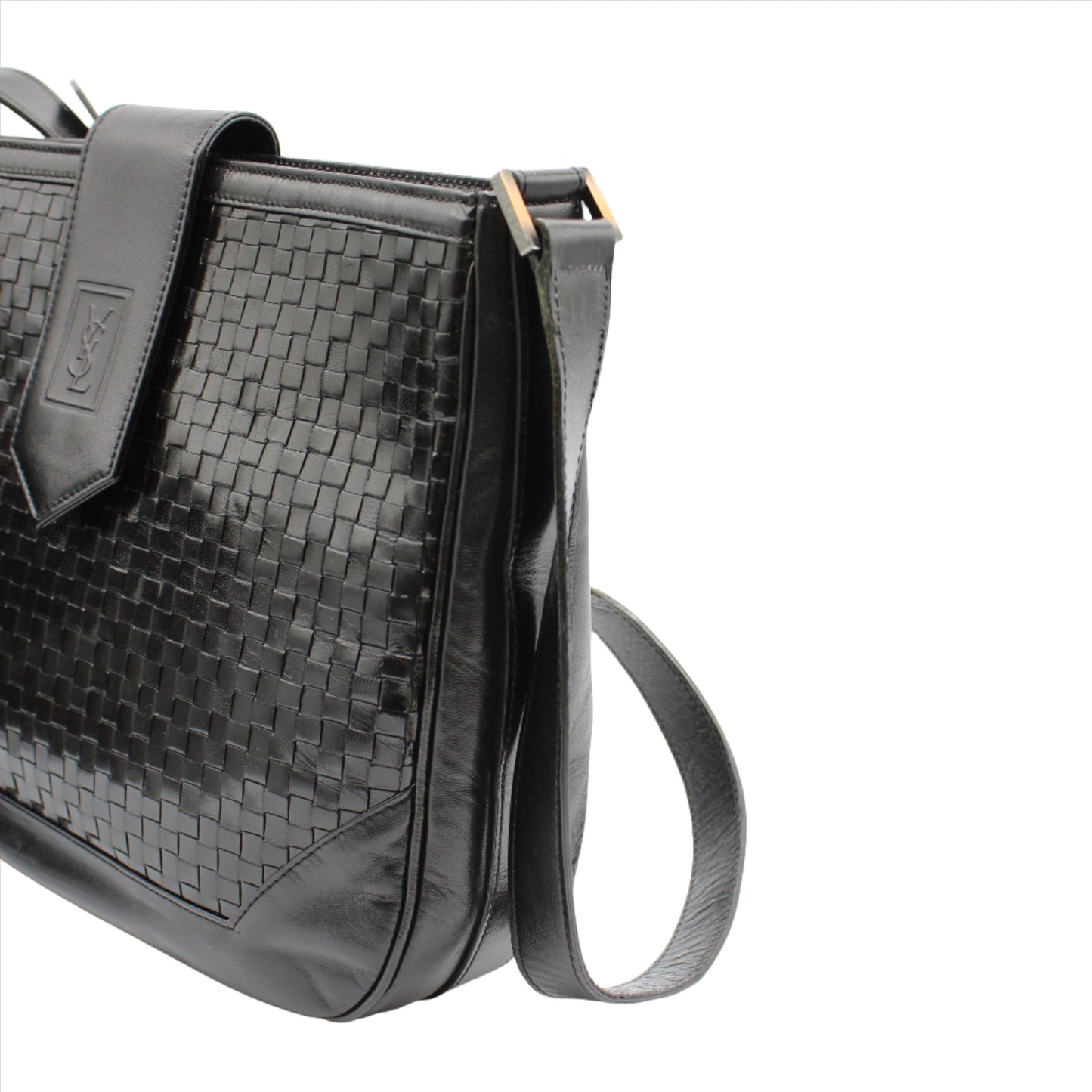 Yves Saint Laurent Black Woven Leather Crossbody Bag