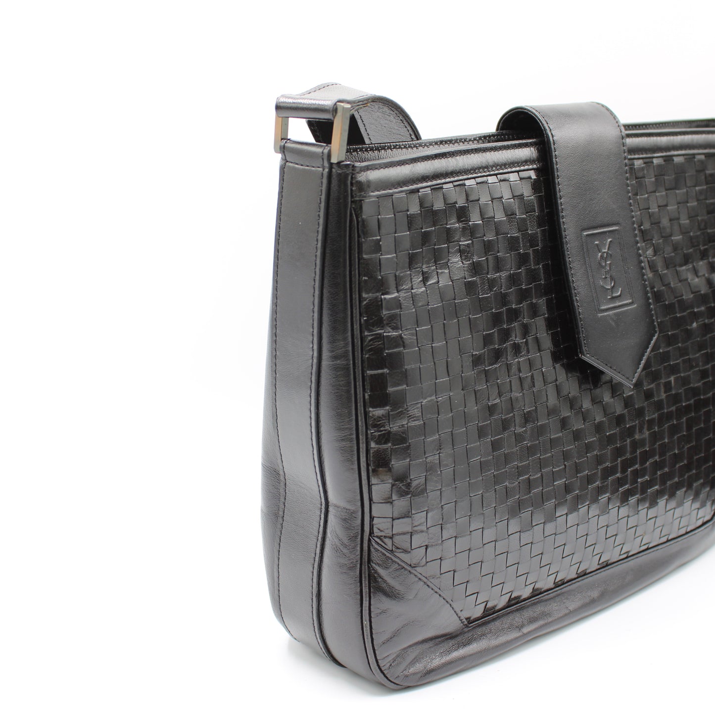 Yves Saint Laurent Black Woven Leather Crossbody Bag