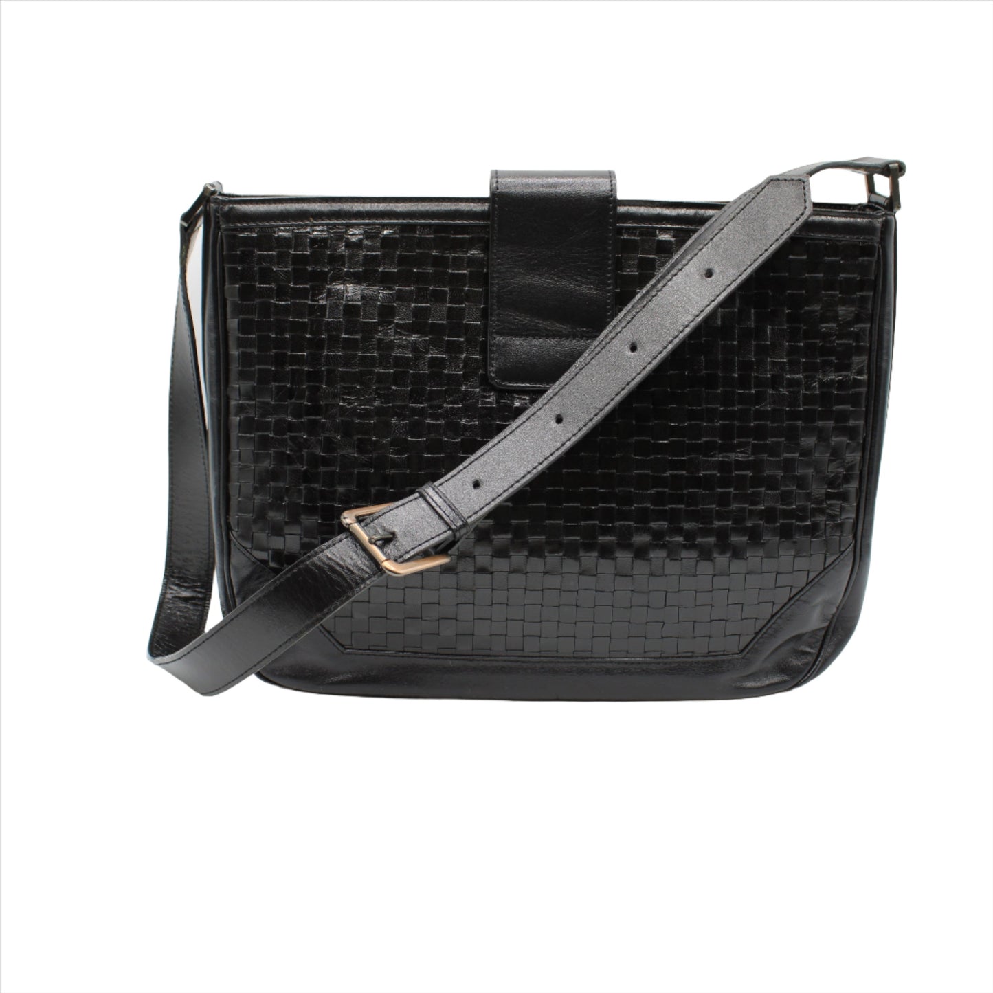 Yves Saint Laurent Black Woven Leather Crossbody Bag