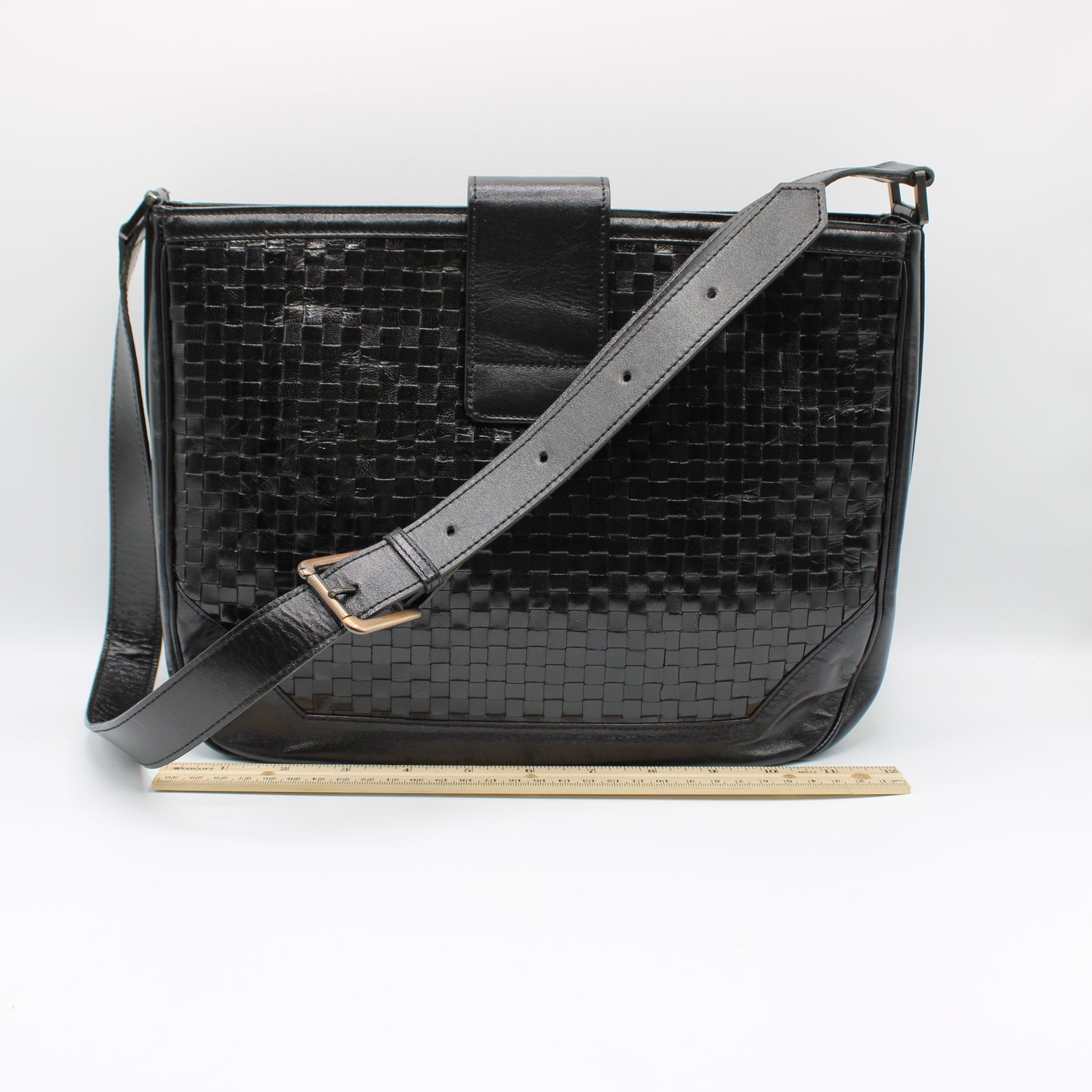 Yves Saint Laurent Black Woven Leather Crossbody Bag