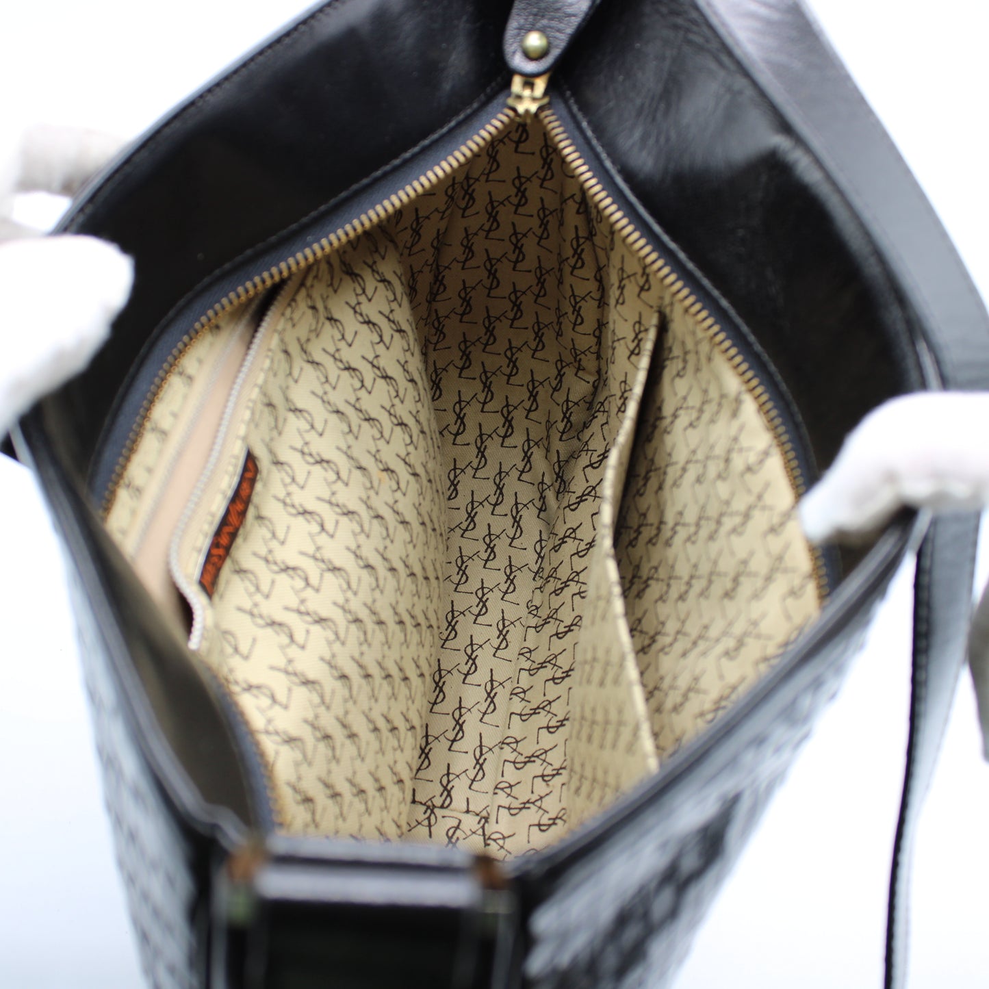 Yves Saint Laurent Black Woven Leather Crossbody Bag