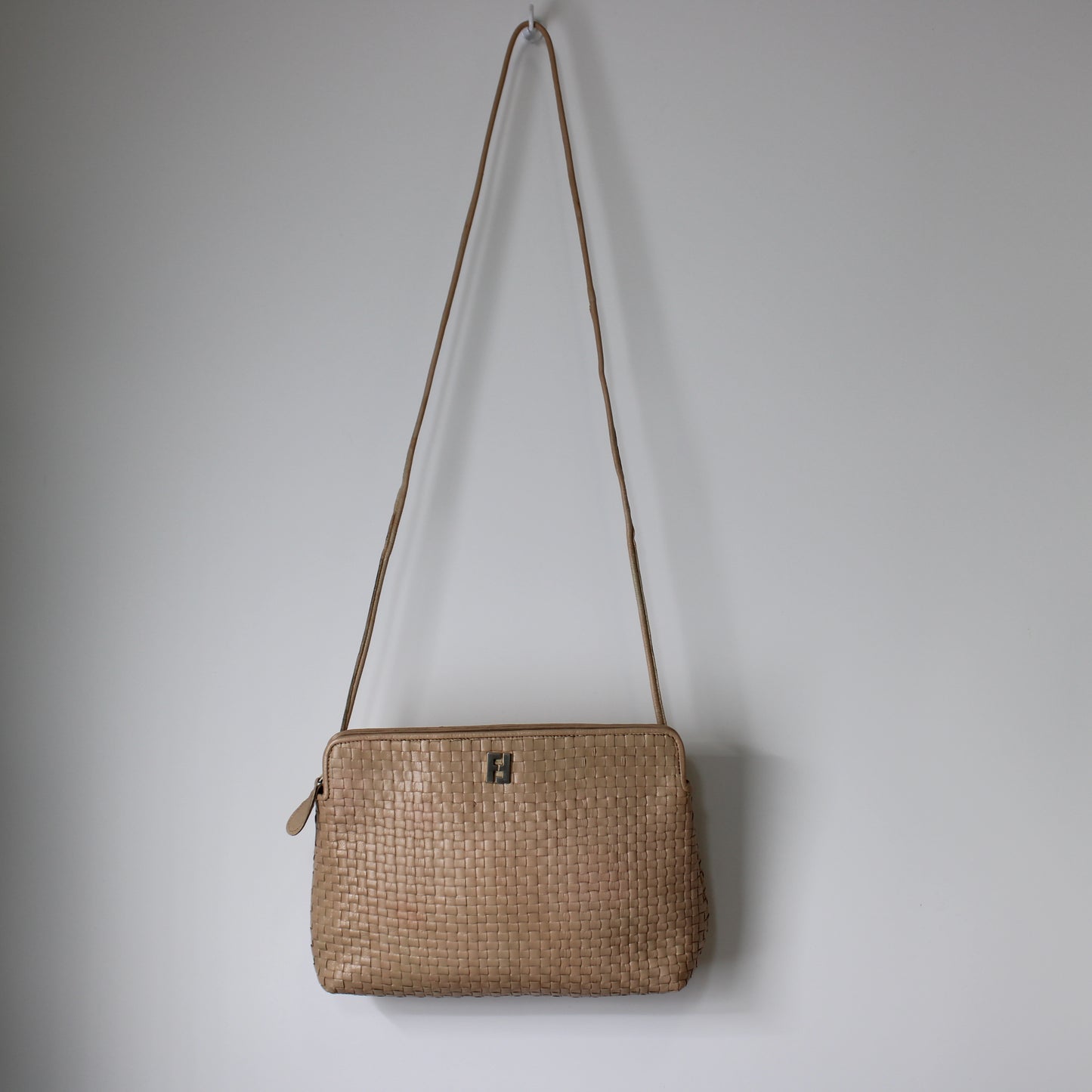 Fendi Beige Woven FF Leather Crossbody 1974 Bag