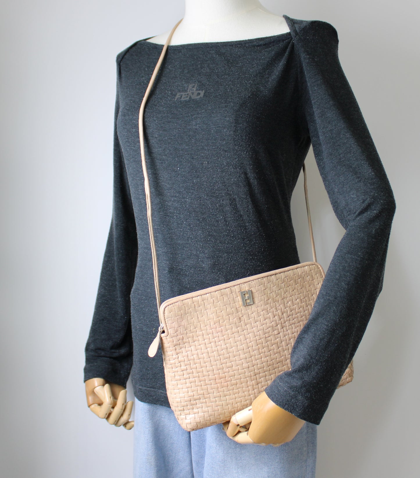 Fendi Beige Woven FF Leather Crossbody 1974 Bag