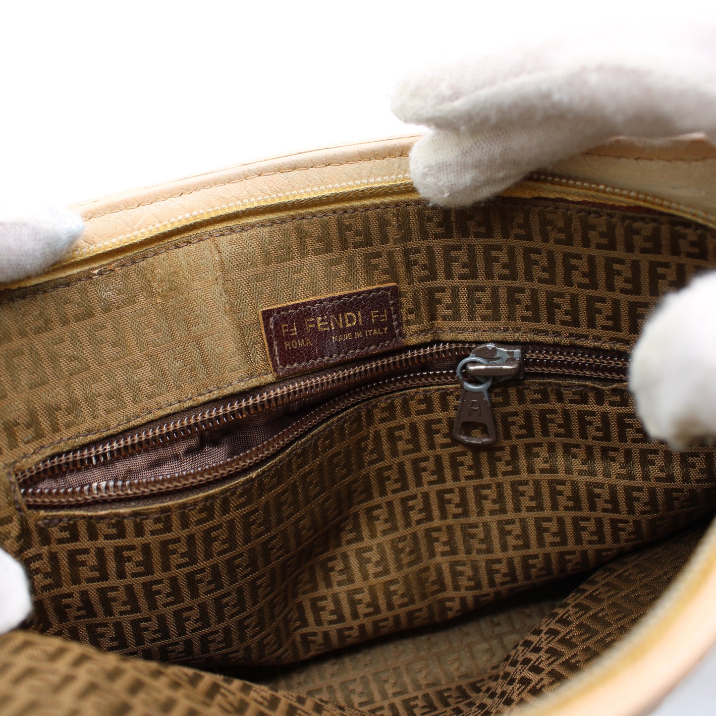 Fendi Beige Woven FF Leather Crossbody 1974 Bag