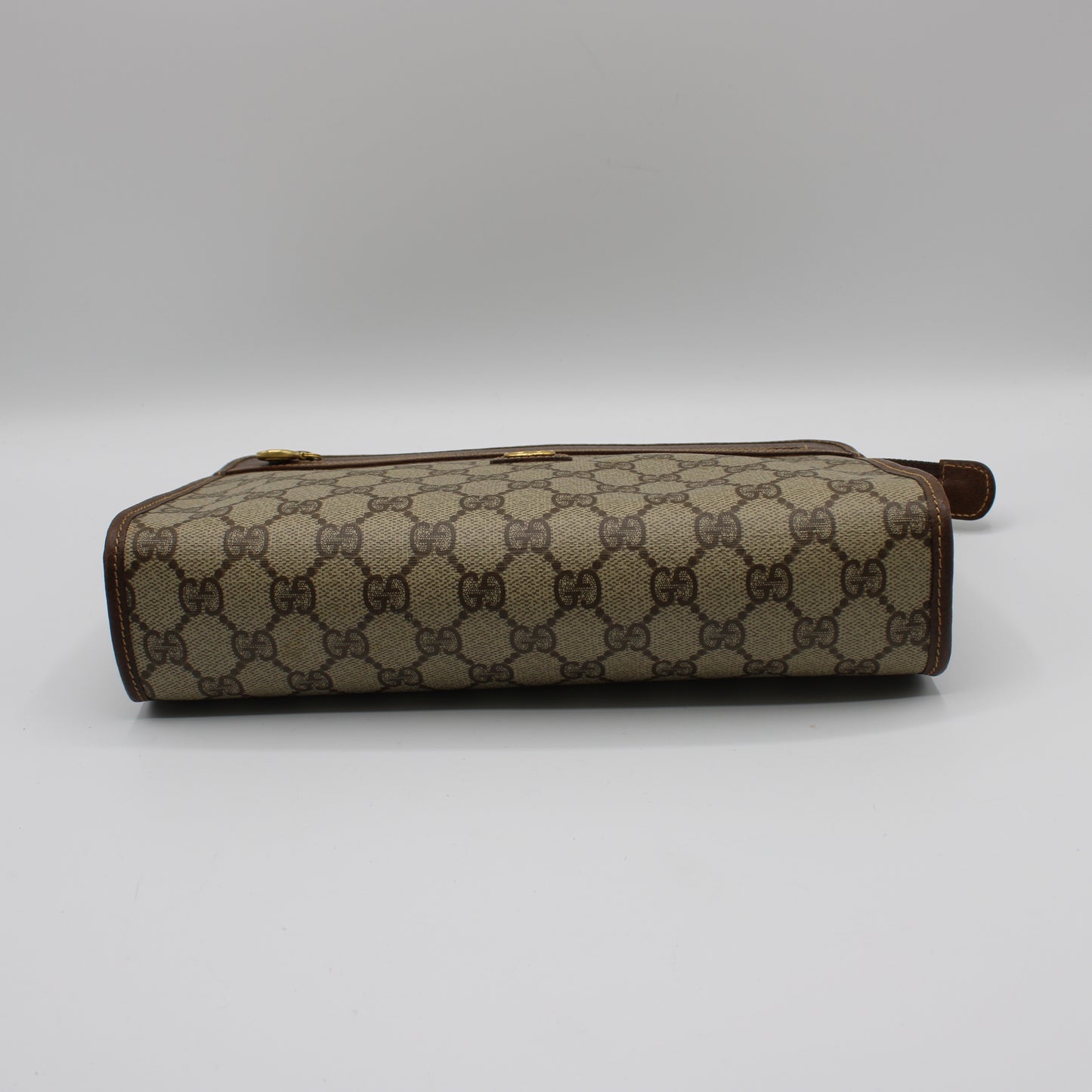 Gucci GG Brown Monogram Canvas Leather Zip Clutch Bag