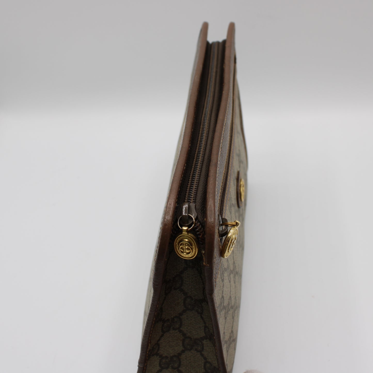 Gucci GG Brown Monogram Canvas Leather Zip Clutch Bag