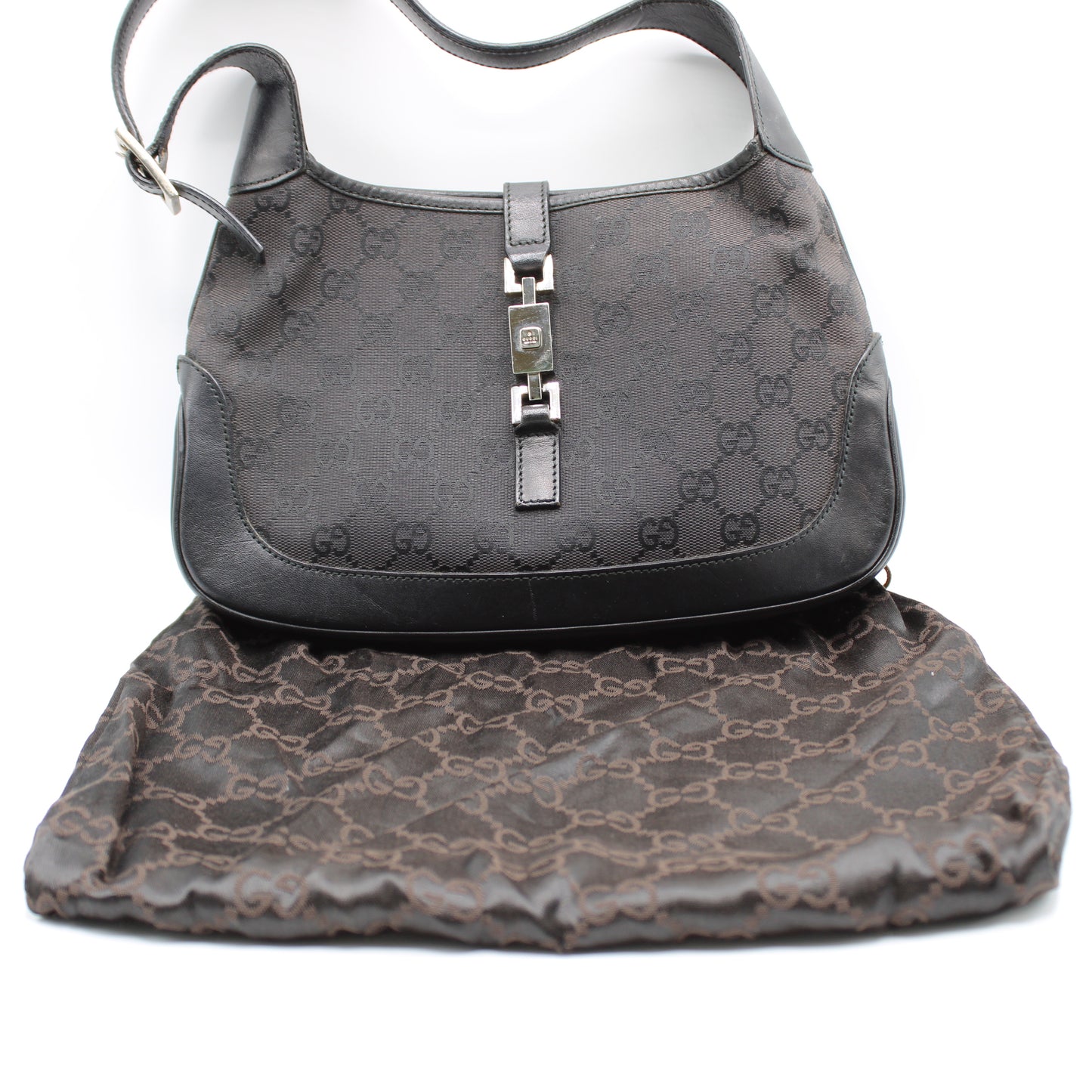 Gucci Black GG Canvas and Leather Small Jackie Hobo Bag