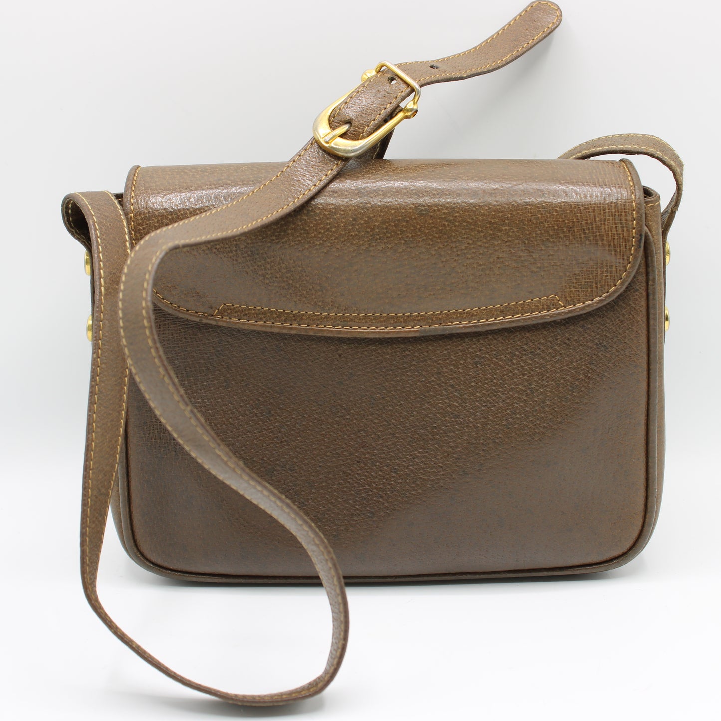 Gucci Brown Leather Shoulder Bag with Metal Logo on Flap