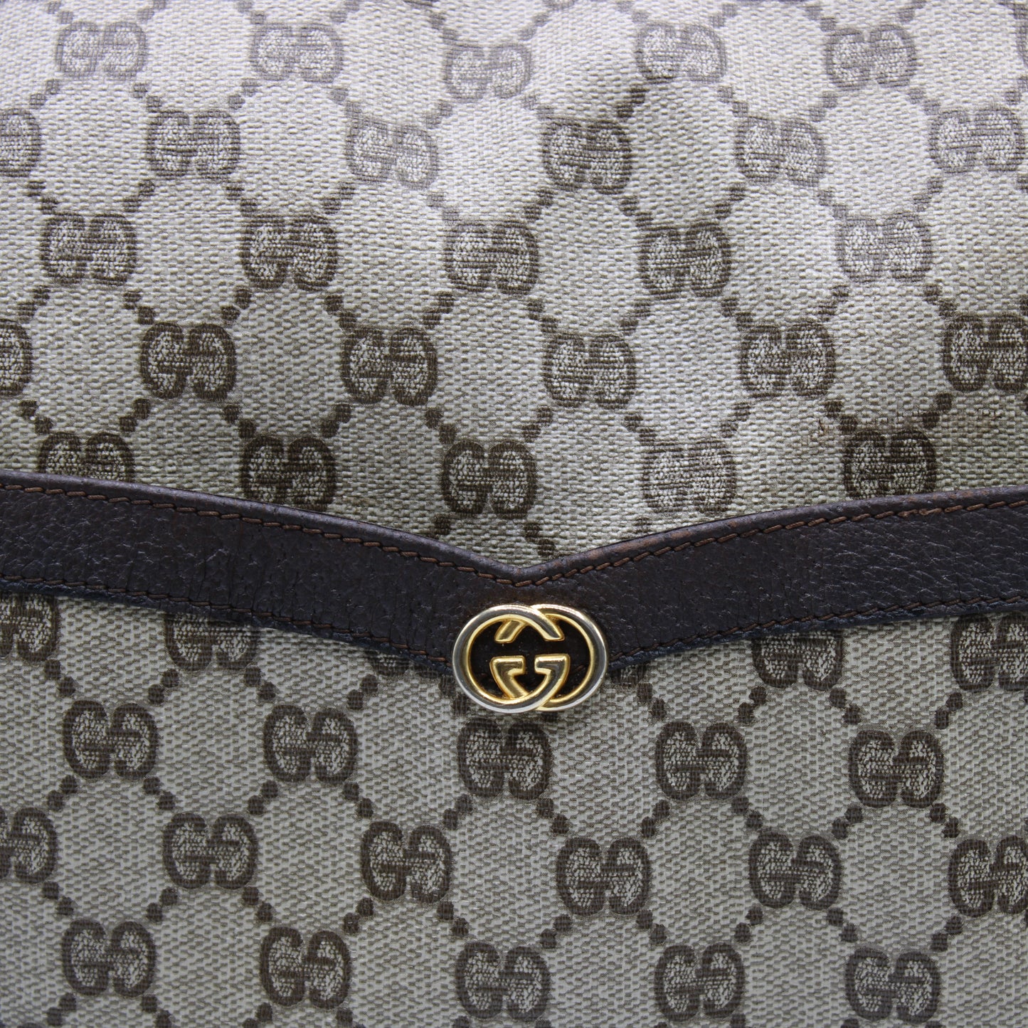 Gucci GG Canvas Brown Leather Trim Travel Duffel Bag