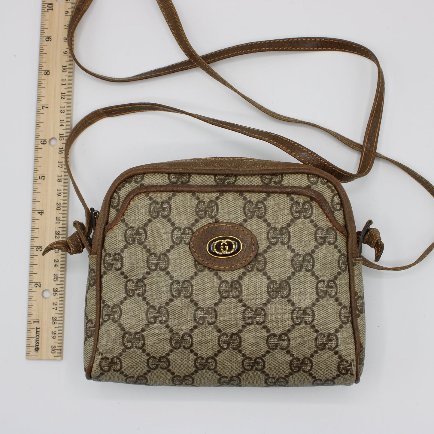 Gucci Brown GG Monogram Canvas Leather Mini Crossbody Bag