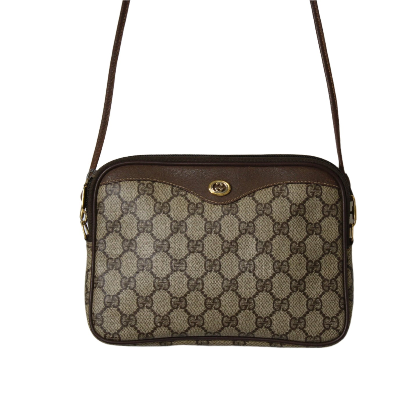 Gucci Beige GG Canvas Leather Crossbody Bag