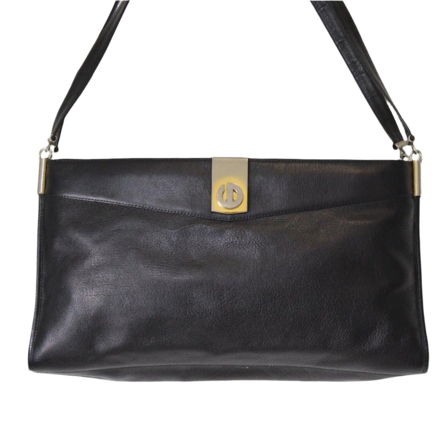 Christian Dior Black Leather Shoulder Bag with Gold-Tone Logo