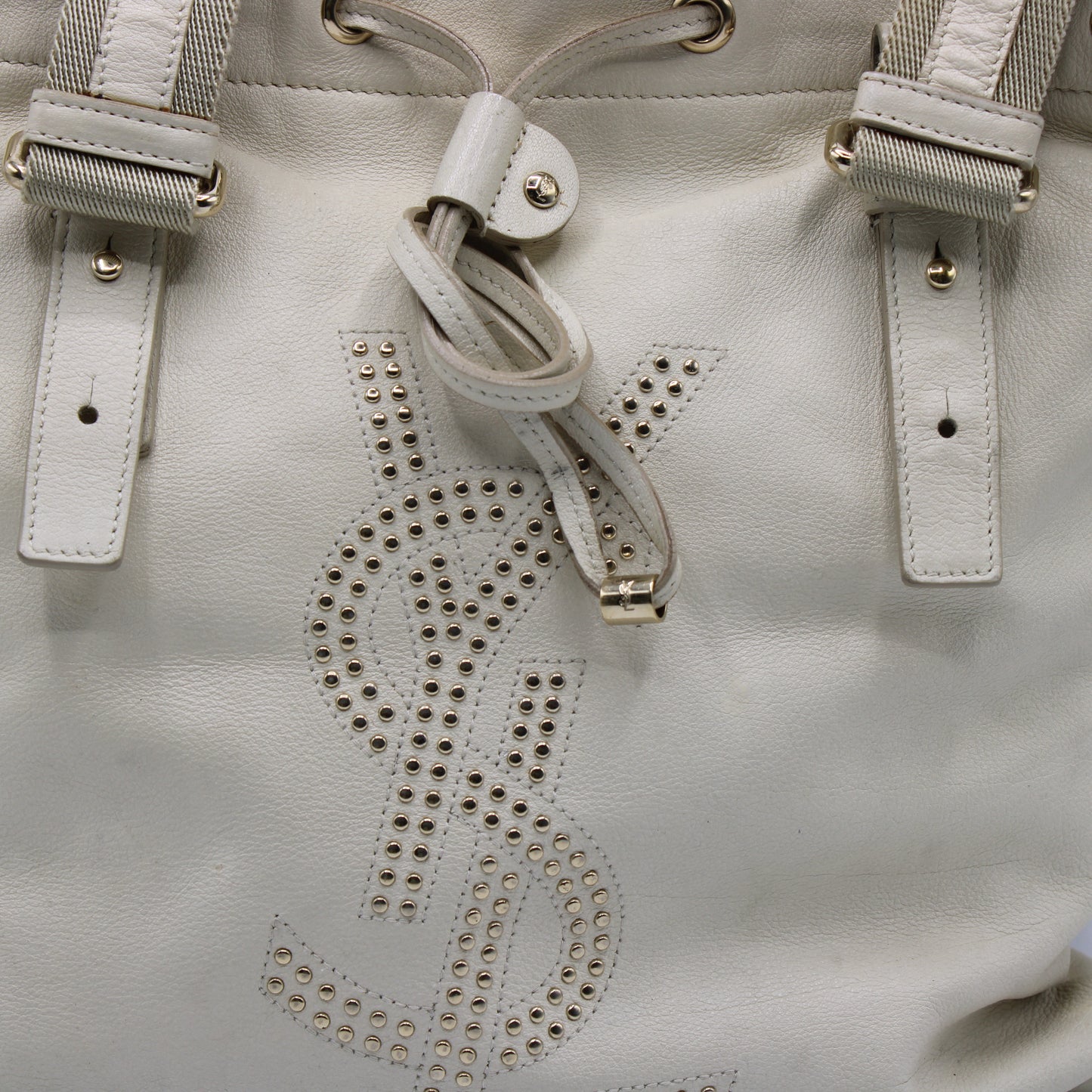 Yves Saint Laurent Off-White Leather Studded Kahala Tote Bag