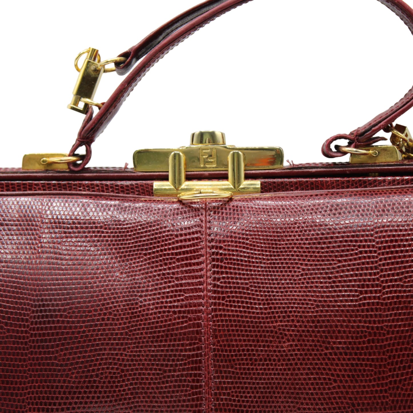 Fendi Burgundy Lizard Leather 1950 Top Handle and Shoulder Bag