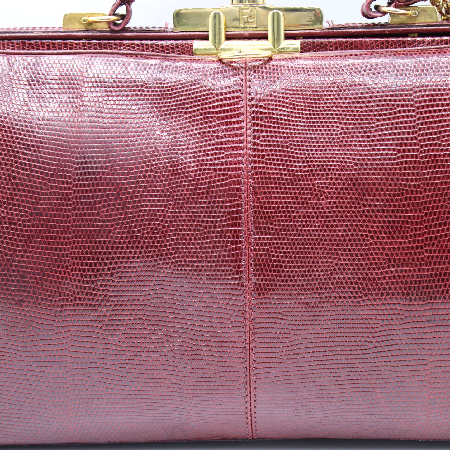 Fendi Burgundy Lizard Leather 1950 Top Handle and Shoulder Bag