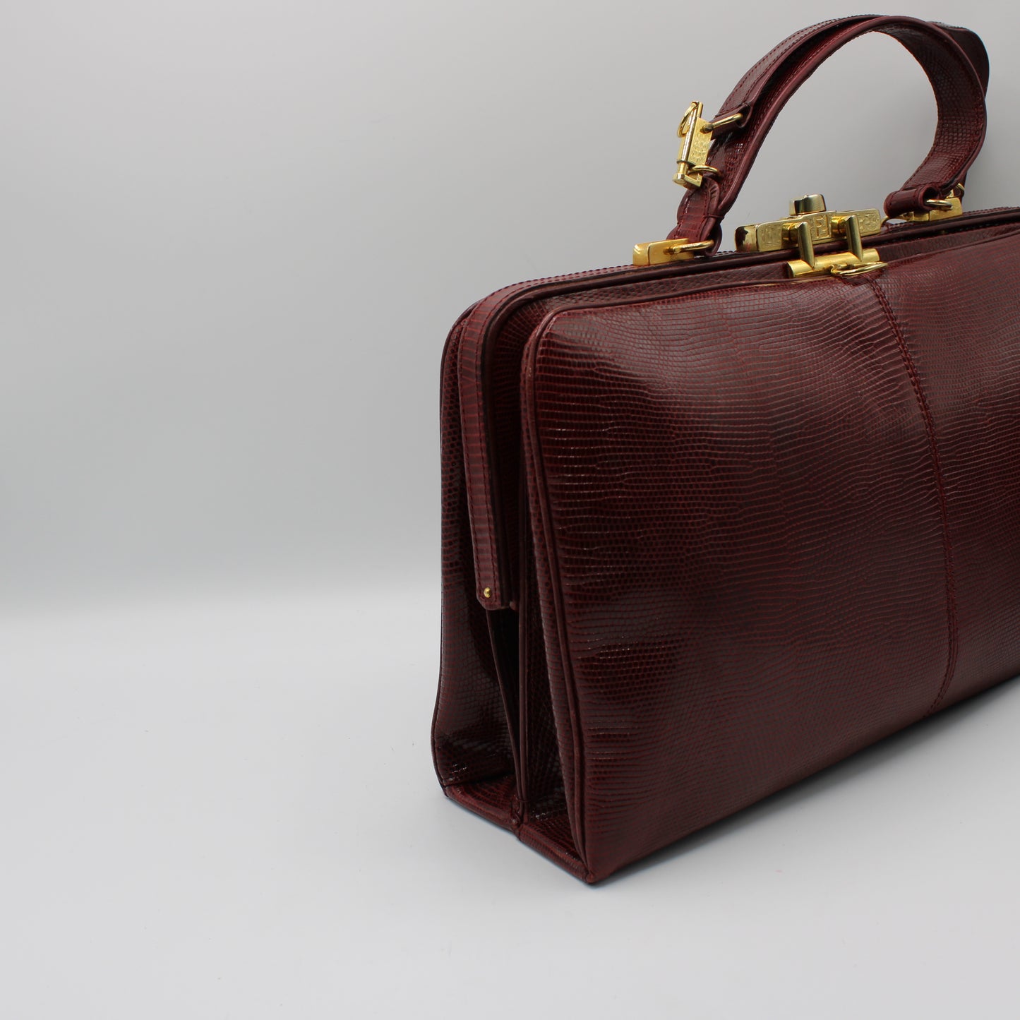 Fendi Burgundy Lizard Leather 1950 Top Handle and Shoulder Bag