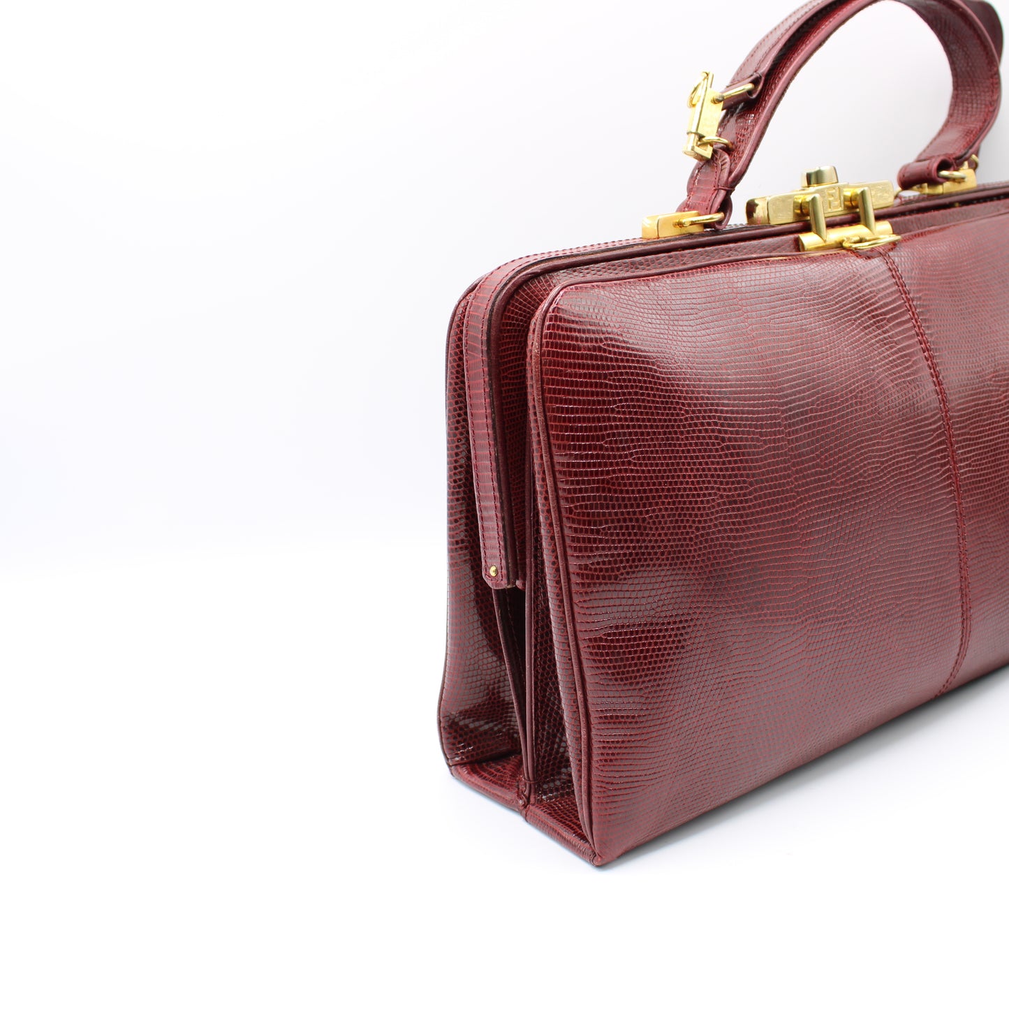 Fendi Burgundy Lizard Leather 1950 Top Handle and Shoulder Bag