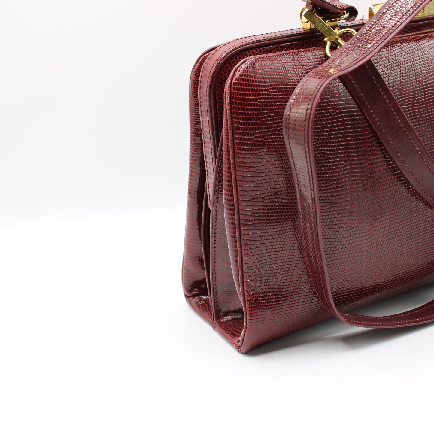 Fendi Burgundy Lizard Leather 1950 Top Handle and Shoulder Bag