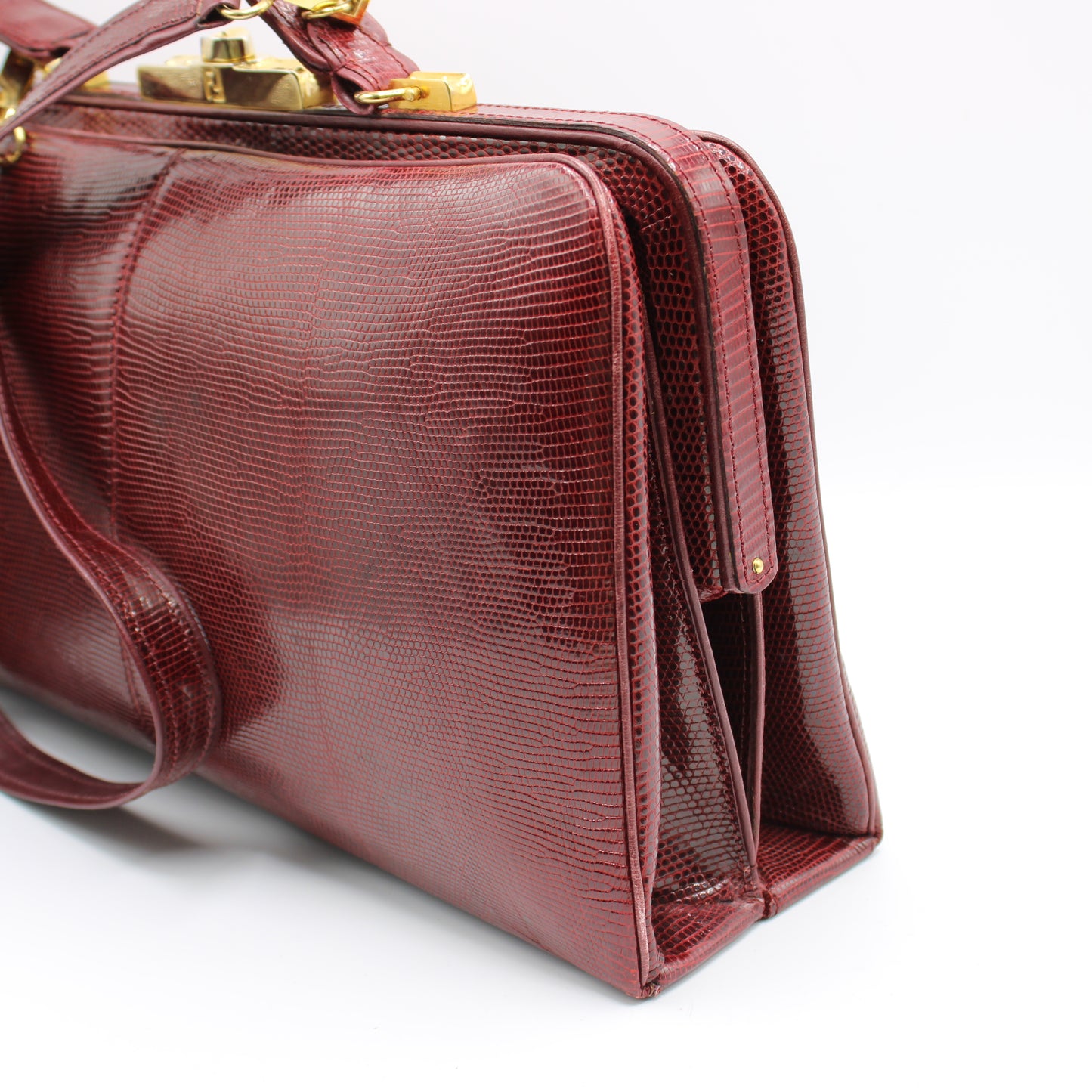 Fendi Burgundy Lizard Leather 1950 Top Handle and Shoulder Bag