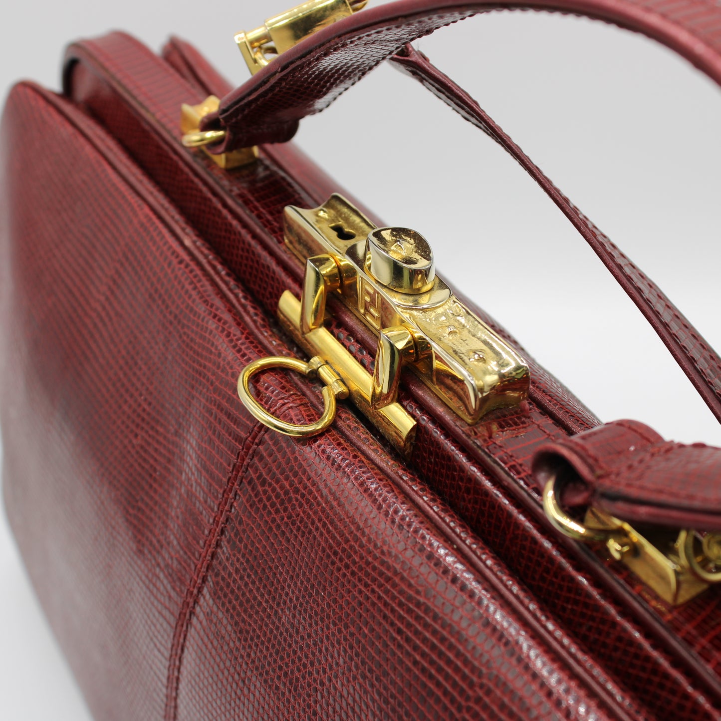 Fendi Burgundy Lizard Leather 1950 Top Handle and Shoulder Bag