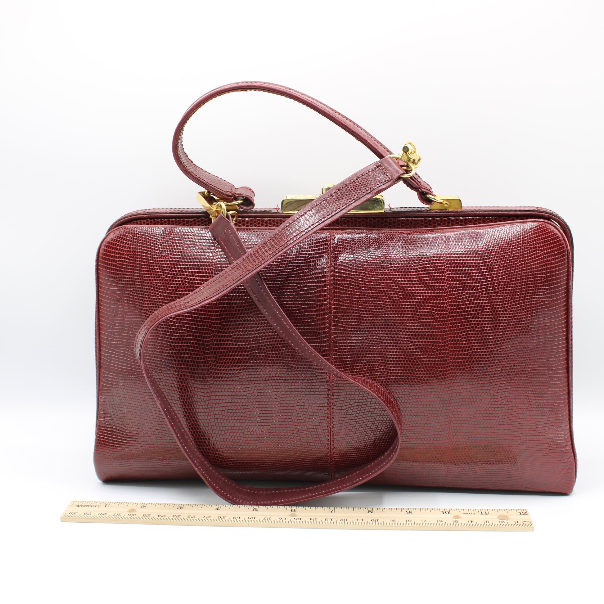 burgundy lizard embossed leather backpack henri bendel Fendi Burgundy Lizard Leather 1950 Top Handle and Shoulder Bag