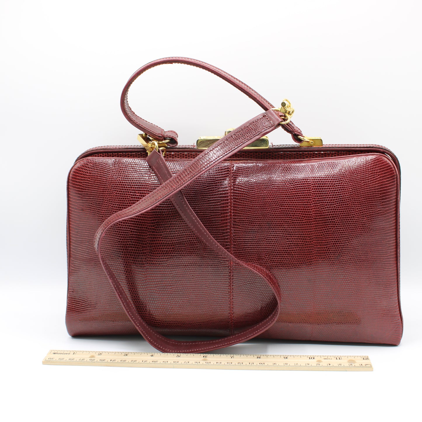 Fendi Burgundy Lizard Leather 1950 Top Handle and Shoulder Bag