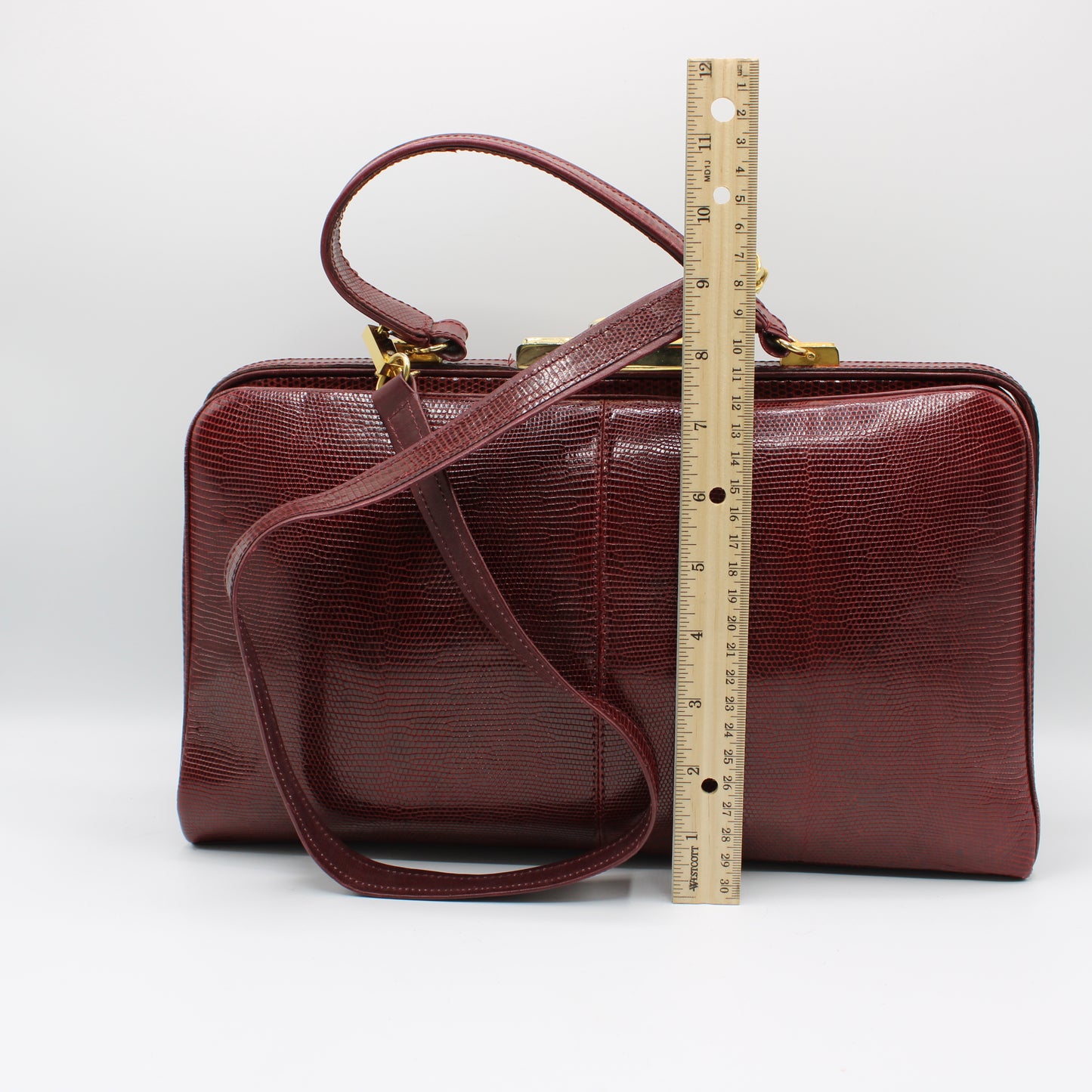 Fendi Burgundy Lizard Leather 1950 Top Handle and Shoulder Bag