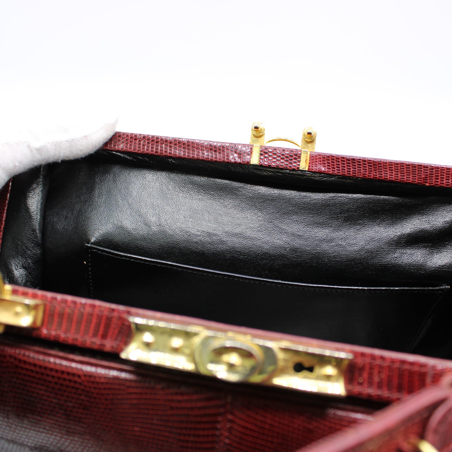 Fendi Burgundy Lizard Leather 1950 Top Handle and Shoulder Bag