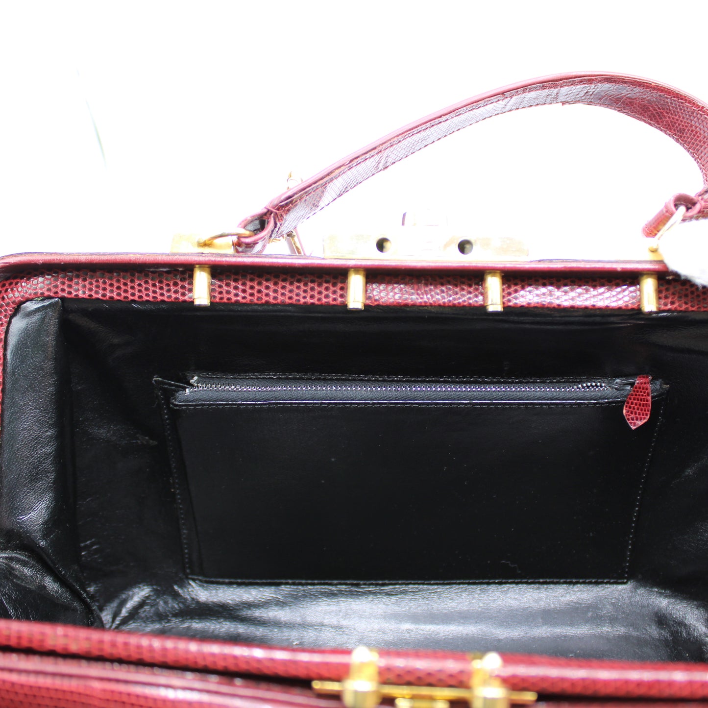 Fendi Burgundy Lizard Leather 1950 Top Handle and Shoulder Bag