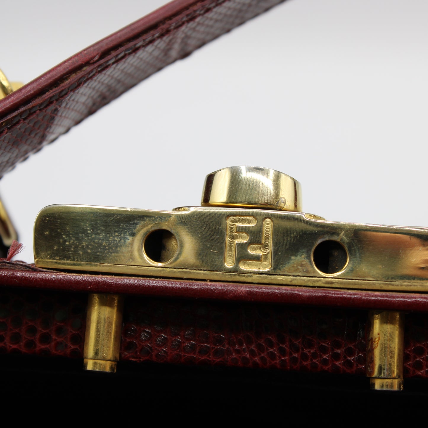 Fendi Burgundy Lizard Leather 1950 Top Handle and Shoulder Bag