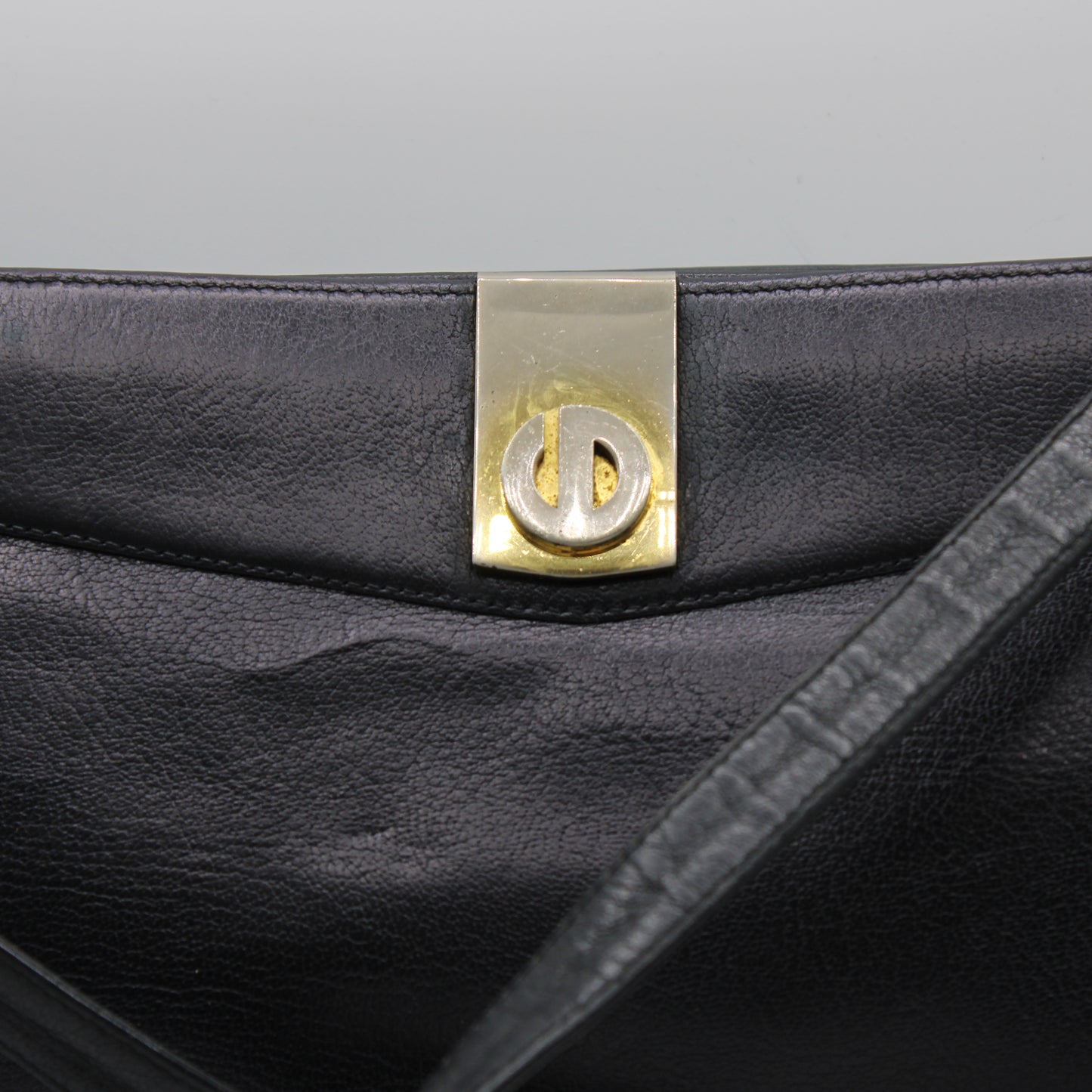 Christian Dior Black Leather Shoulder Bag with Gold-Tone Logo