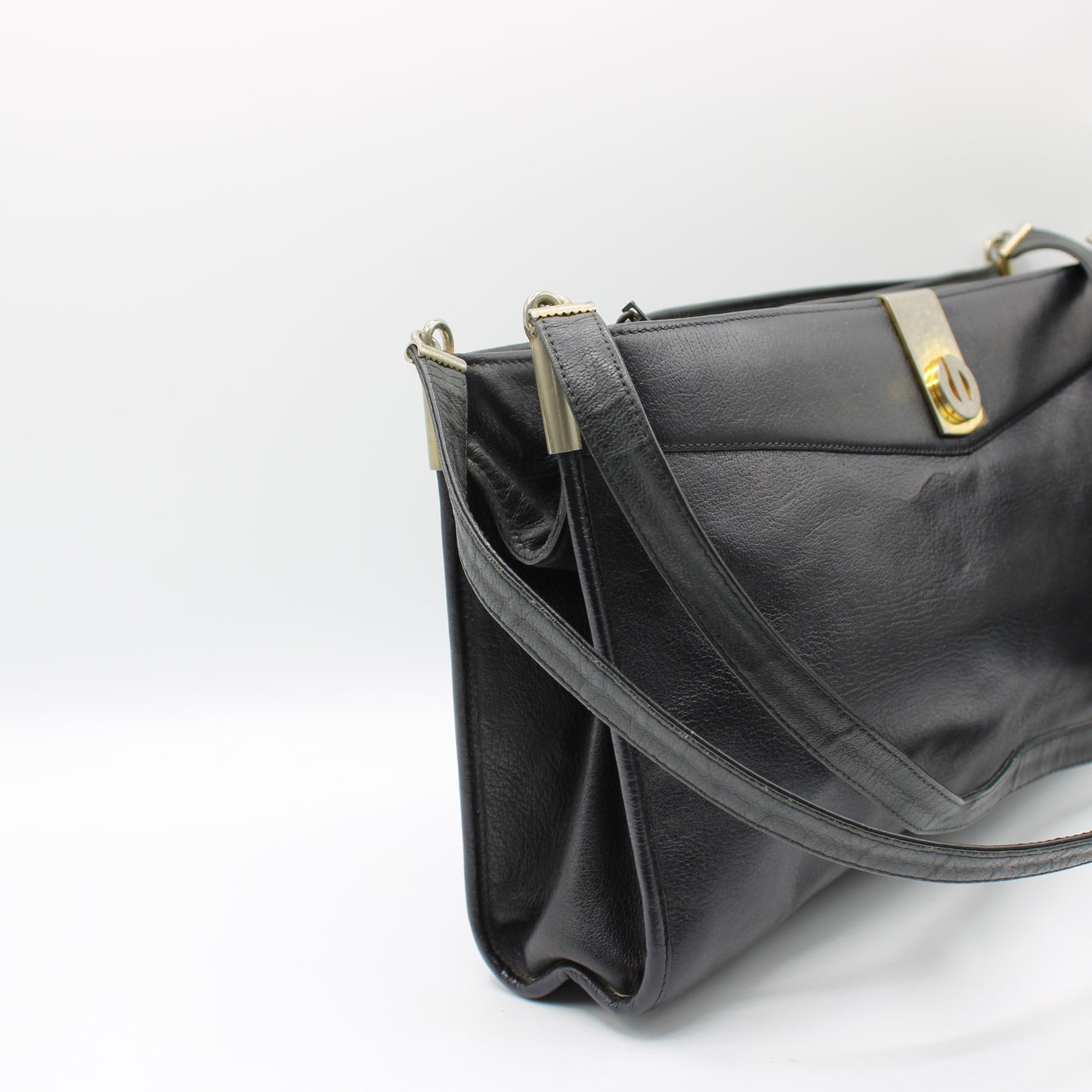 Christian Dior Black Leather Shoulder Bag with Gold-Tone Logo