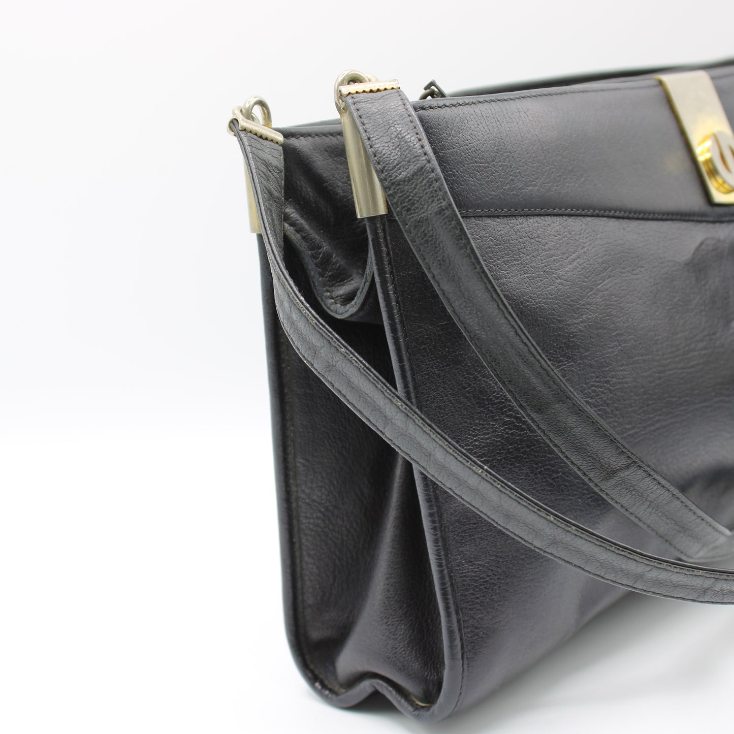 Christian Dior Black Leather Shoulder Bag with Gold-Tone Logo