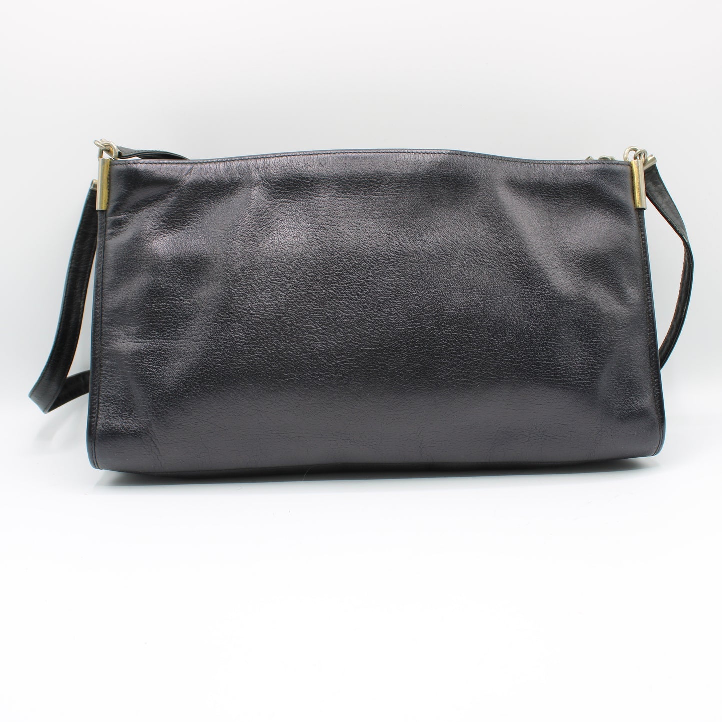 Christian Dior Black Leather Shoulder Bag with Gold-Tone Logo