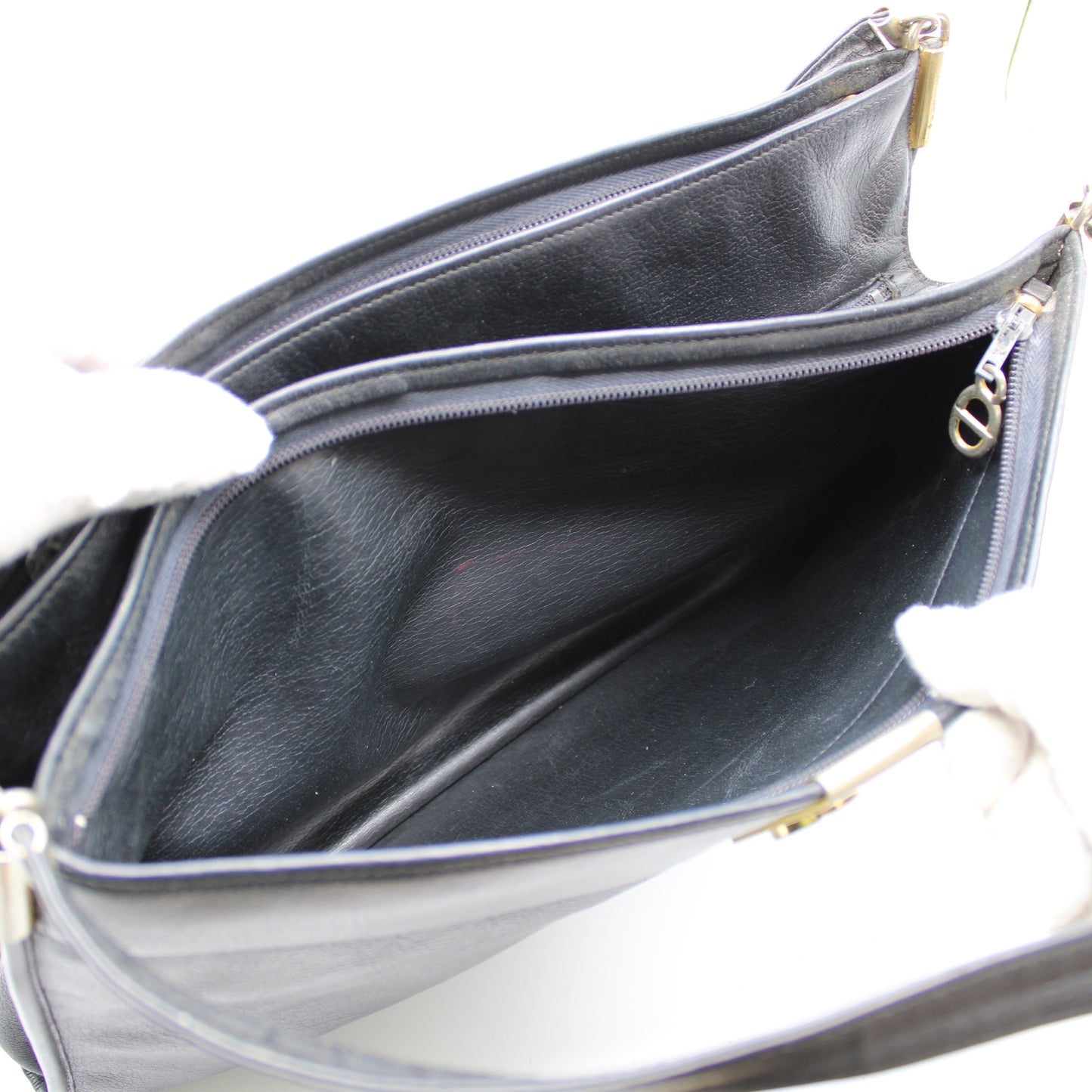 Christian Dior Black Leather Shoulder Bag with Gold-Tone Logo