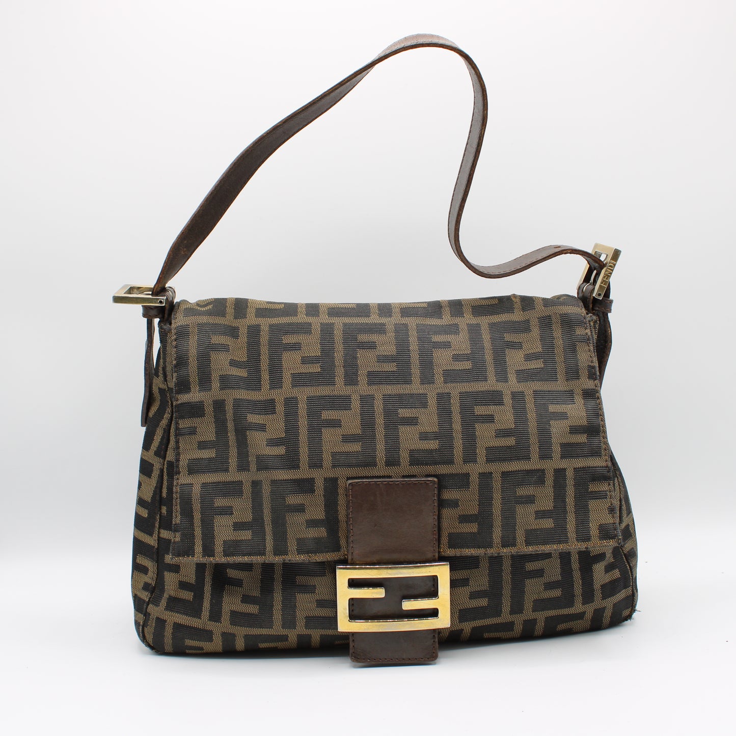 Fendi Brown Canvas Leather Zucca Mama Forever Baguette Hobo Bag