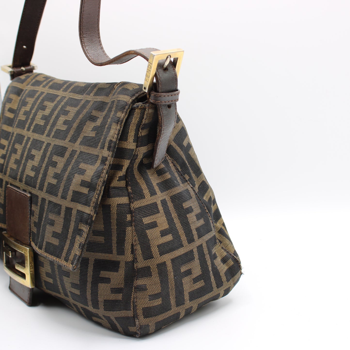 Fendi Brown Canvas Leather Zucca Mama Forever Baguette Hobo Bag