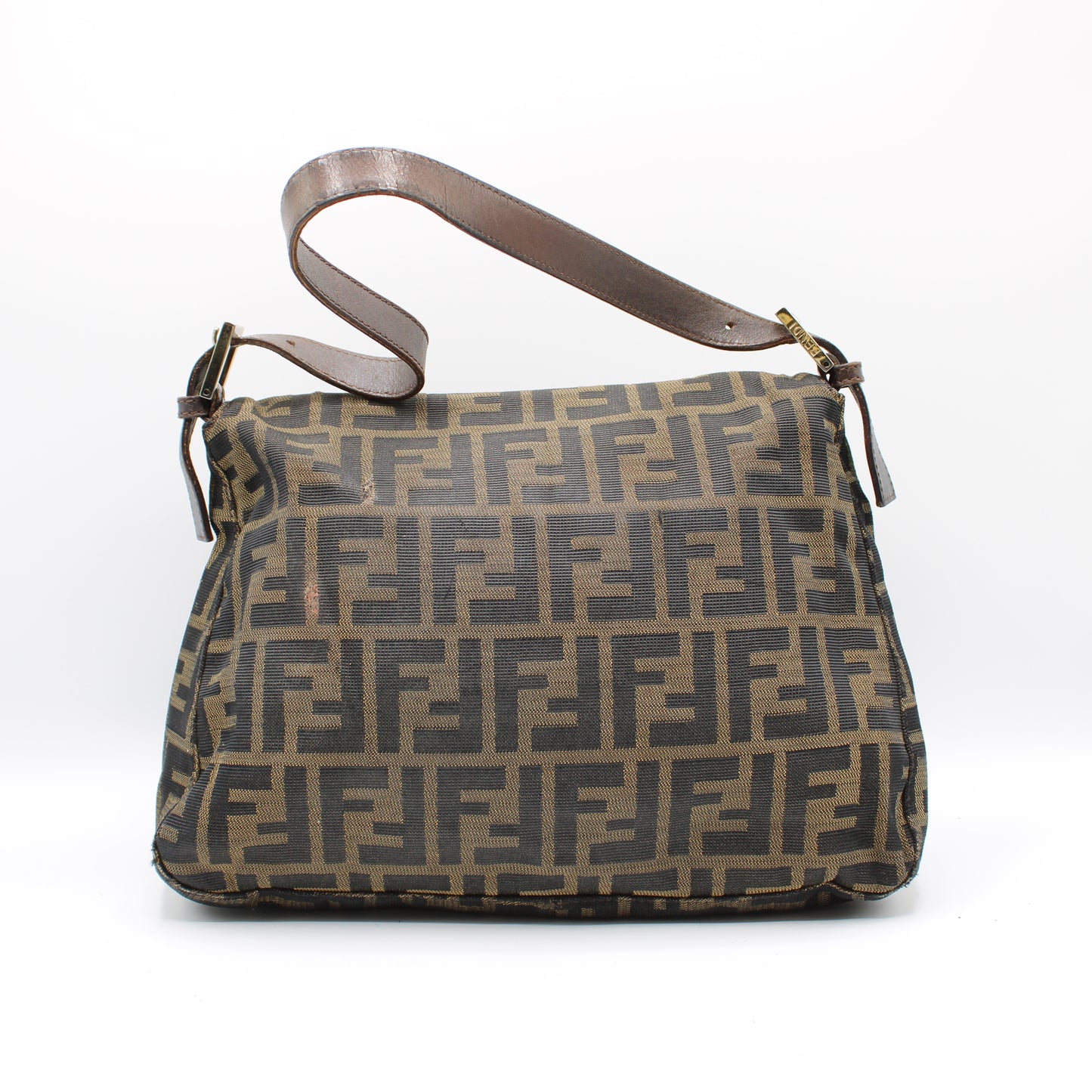 Fendi Brown Canvas Leather Zucca Mama Forever Baguette Hobo Bag