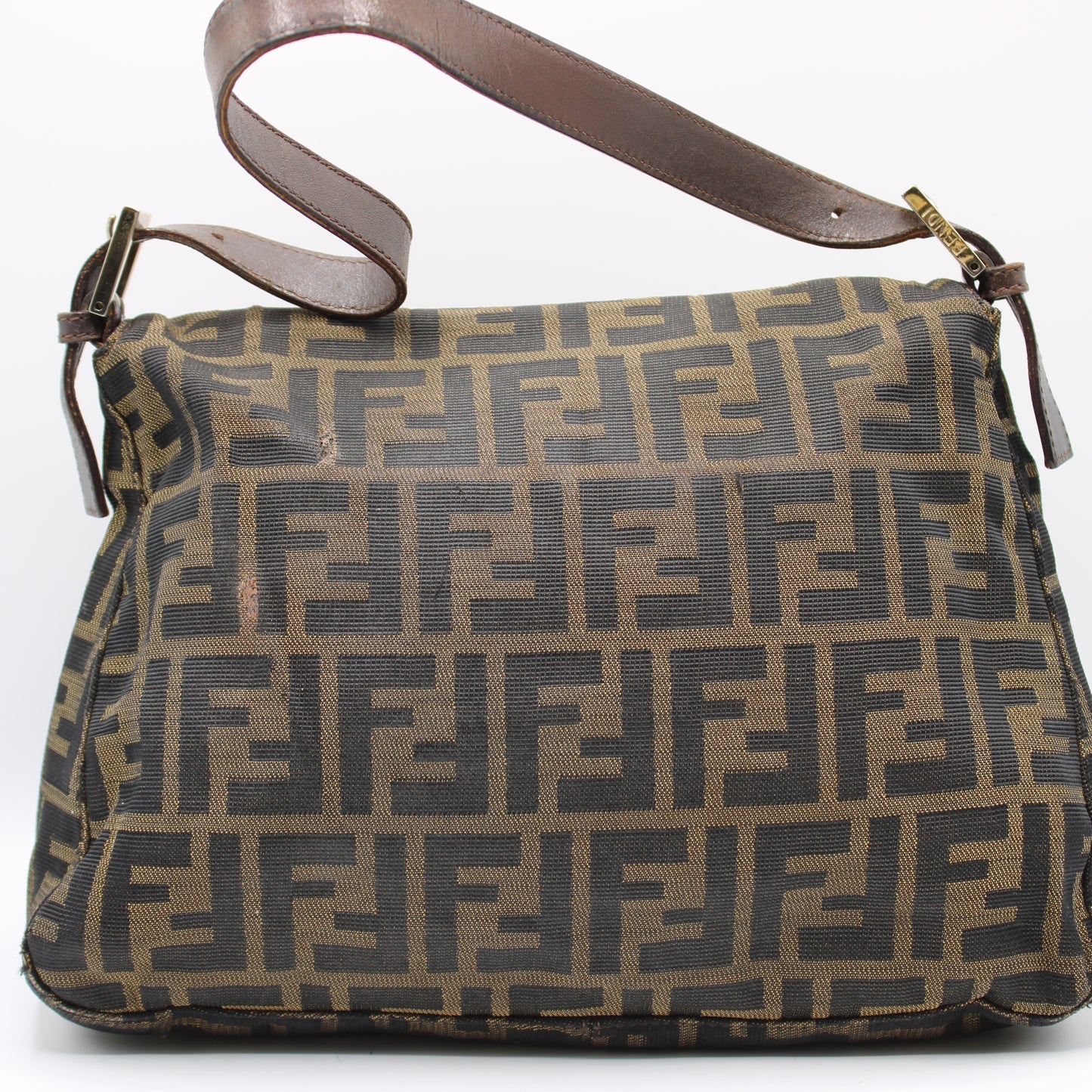 Fendi Brown Canvas Leather Zucca Mama Forever Baguette Hobo Bag