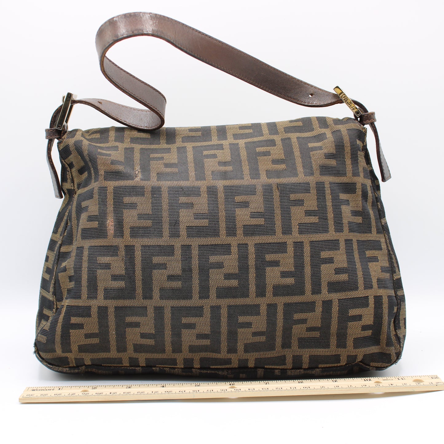 Fendi Brown Canvas Leather Zucca Mama Forever Baguette Hobo Bag