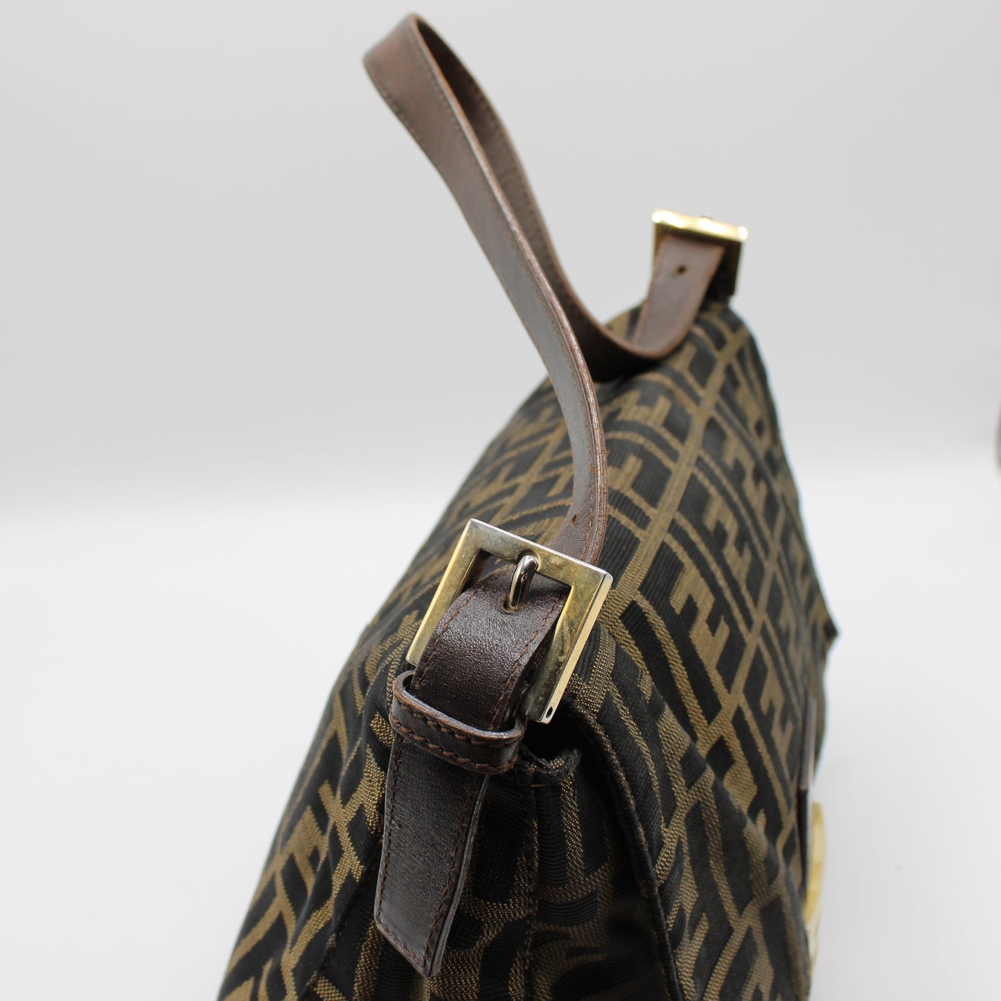 Fendi Brown Canvas Leather Zucca Mama Forever Baguette Hobo Bag